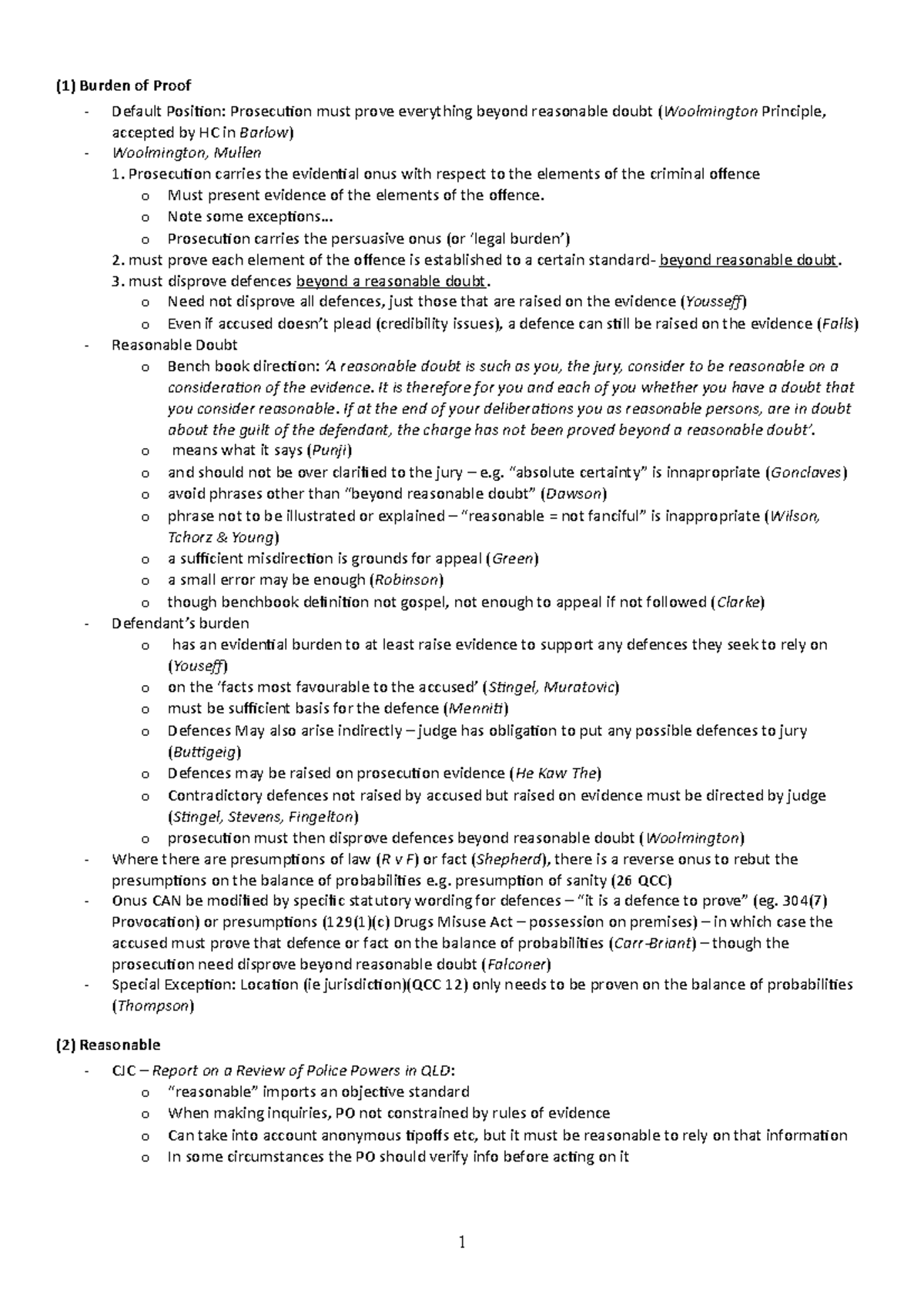 Criminal Law Process and Procedure Seminar Notes - (1) Burden of Proof ...