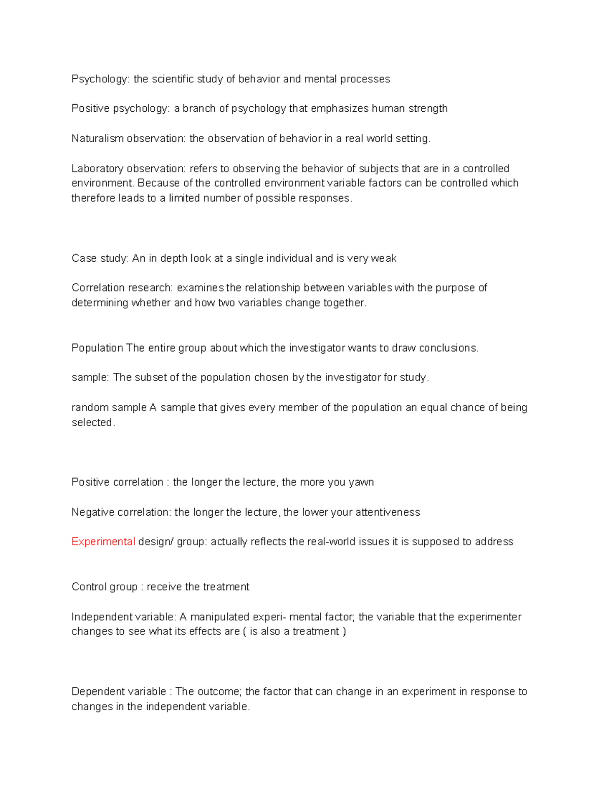 PSYC review - Lecture notes week 3 - Psychology: the scientific study ...