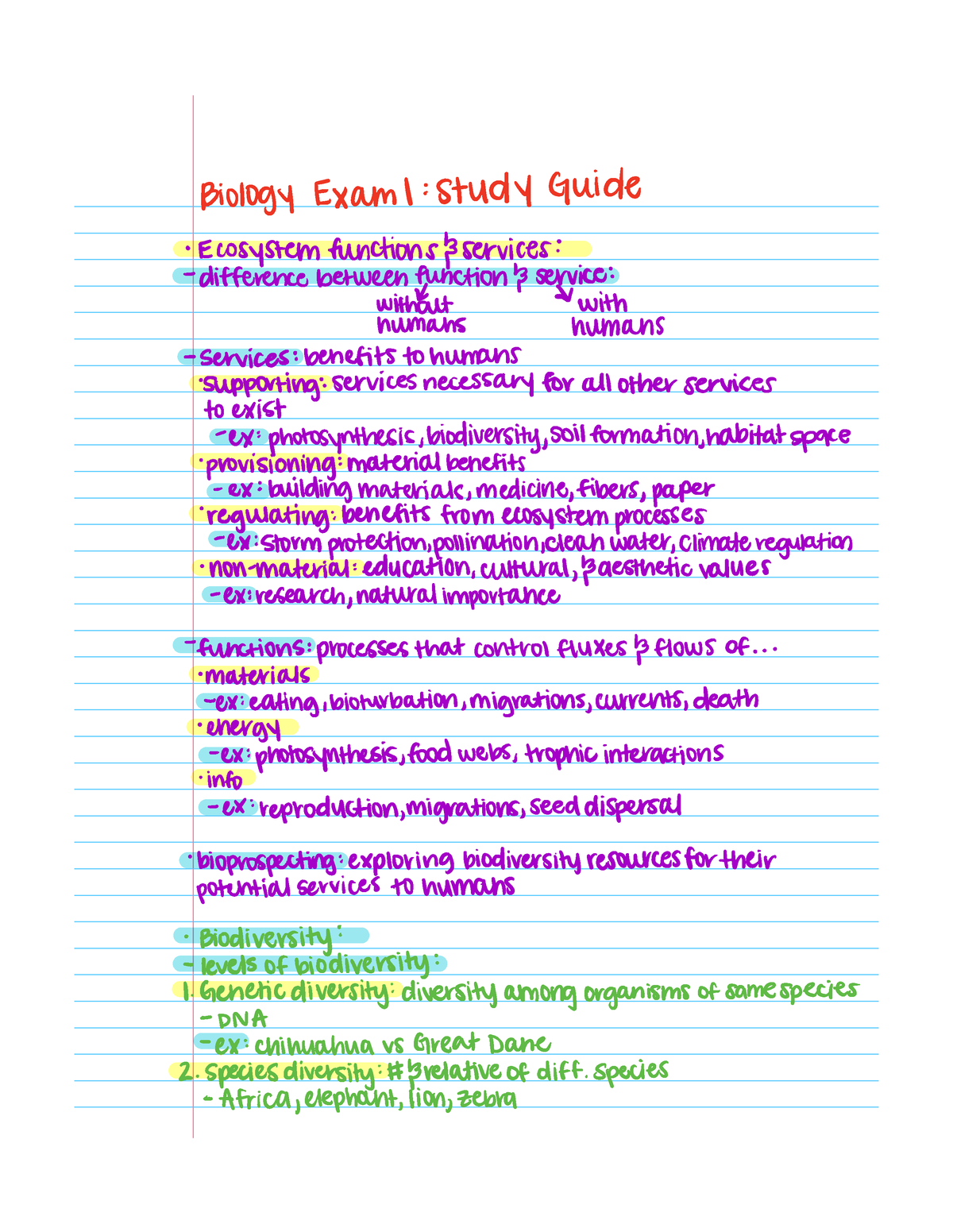 Exam 1 Study Guide - Biology Exam 1 Study Guide Ecosystemfunctions ...