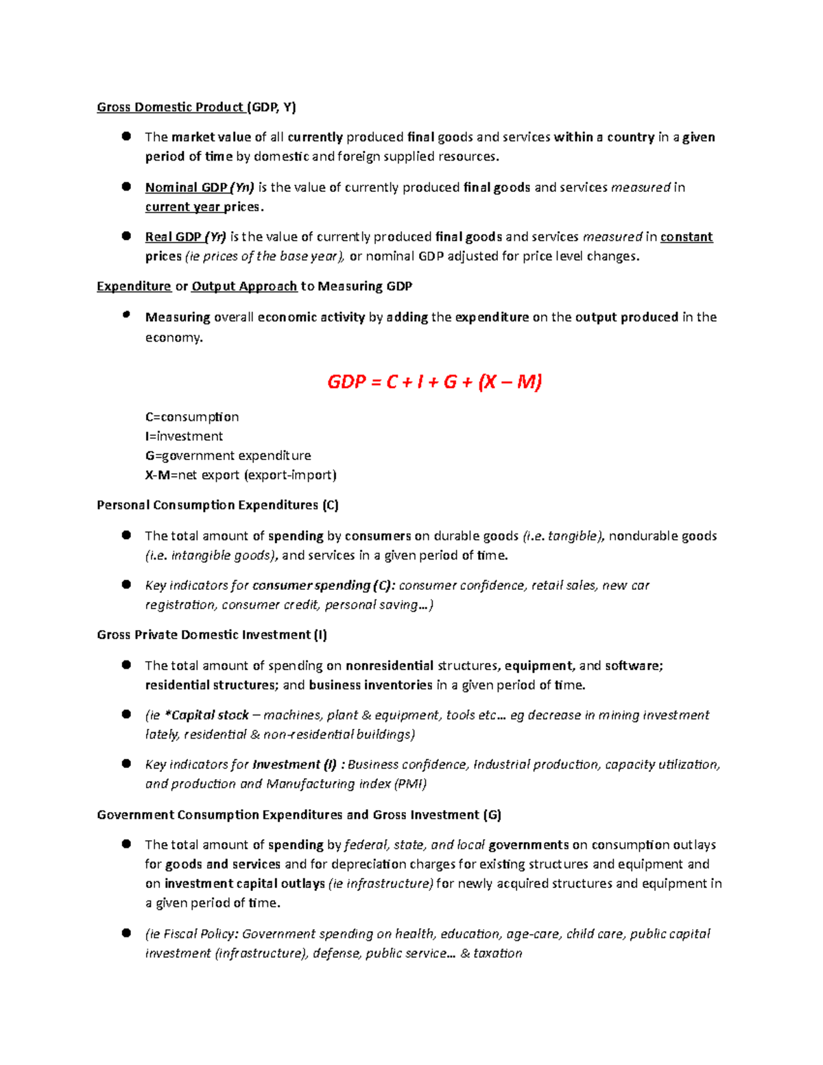 MAC L1 (Wk2) - Notes - Gross Domestic Product (GDP, Y) The market value ...