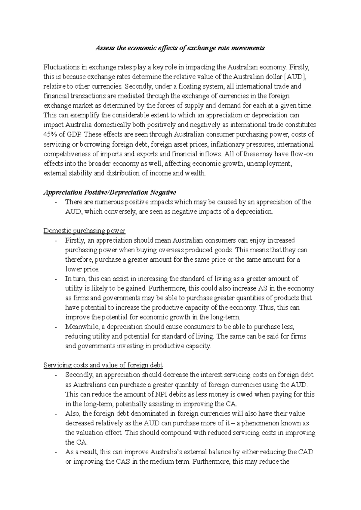 Exchange Rates - Economic Effects - Assess the economic effects of ...