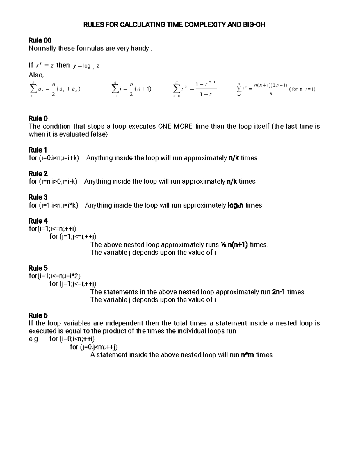 Complexity Rules and Exercises ...