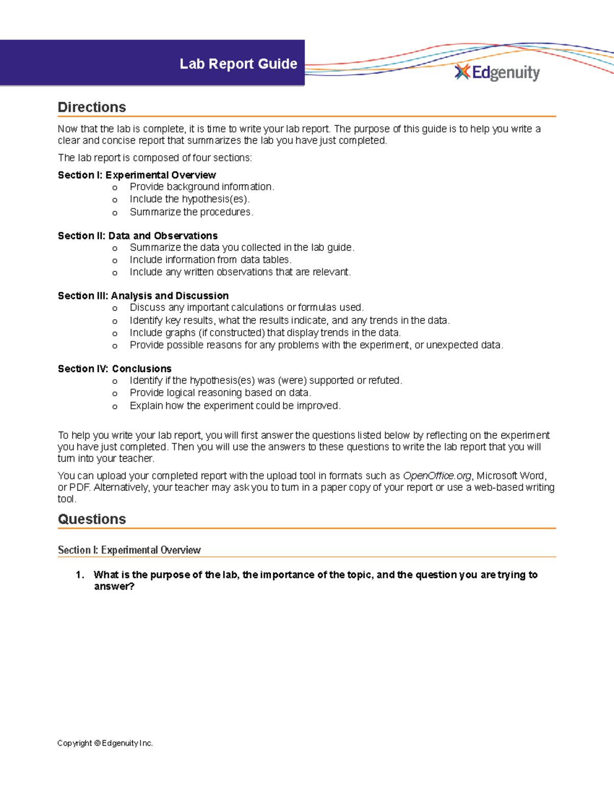 Lab Report Guide - Grade: A - Directions Now That The Lab Is Complete ...