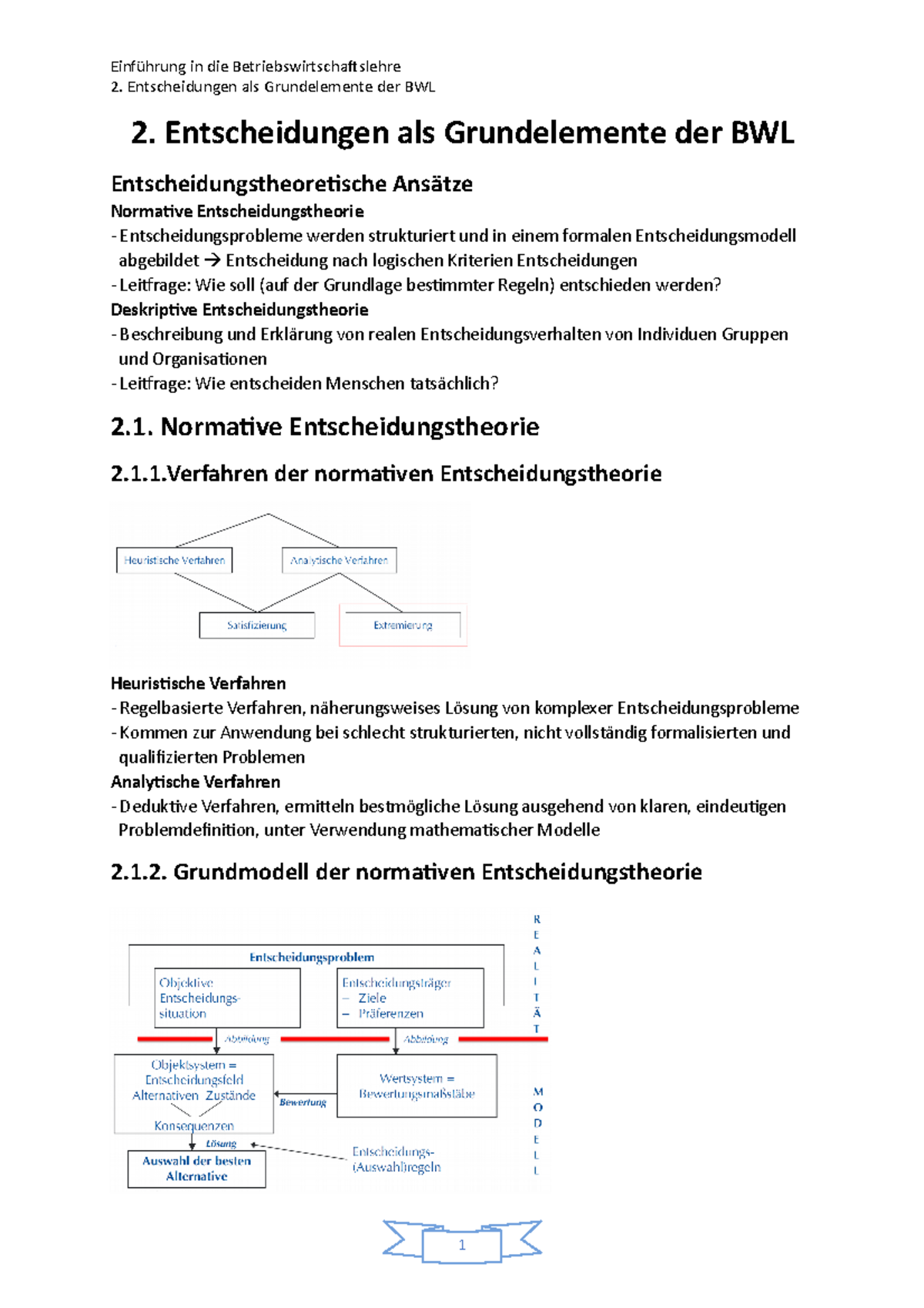 2. Kapitel Zusammenfassung - Entscheidungen Als Grundelemente Der BWL 2 ...