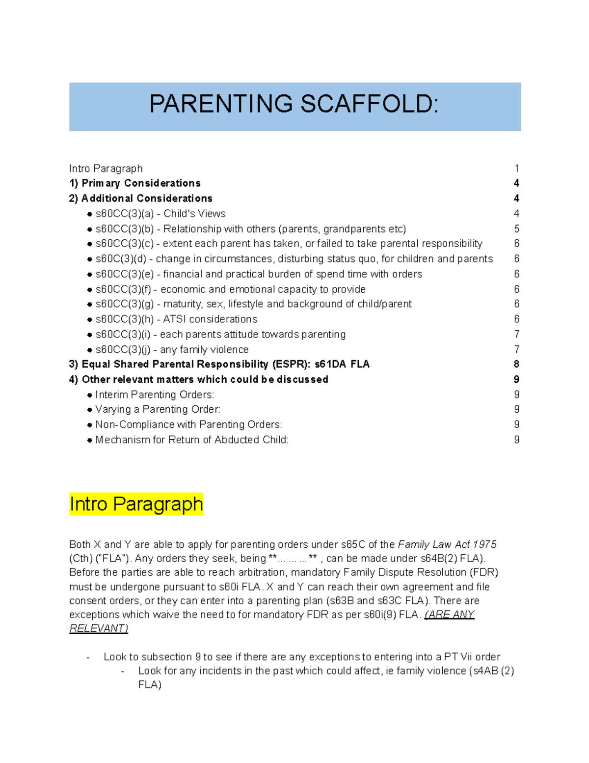 Parenting Scaffold PARENTING SCAFFOLD Intro Paragraph 1 1) Primary