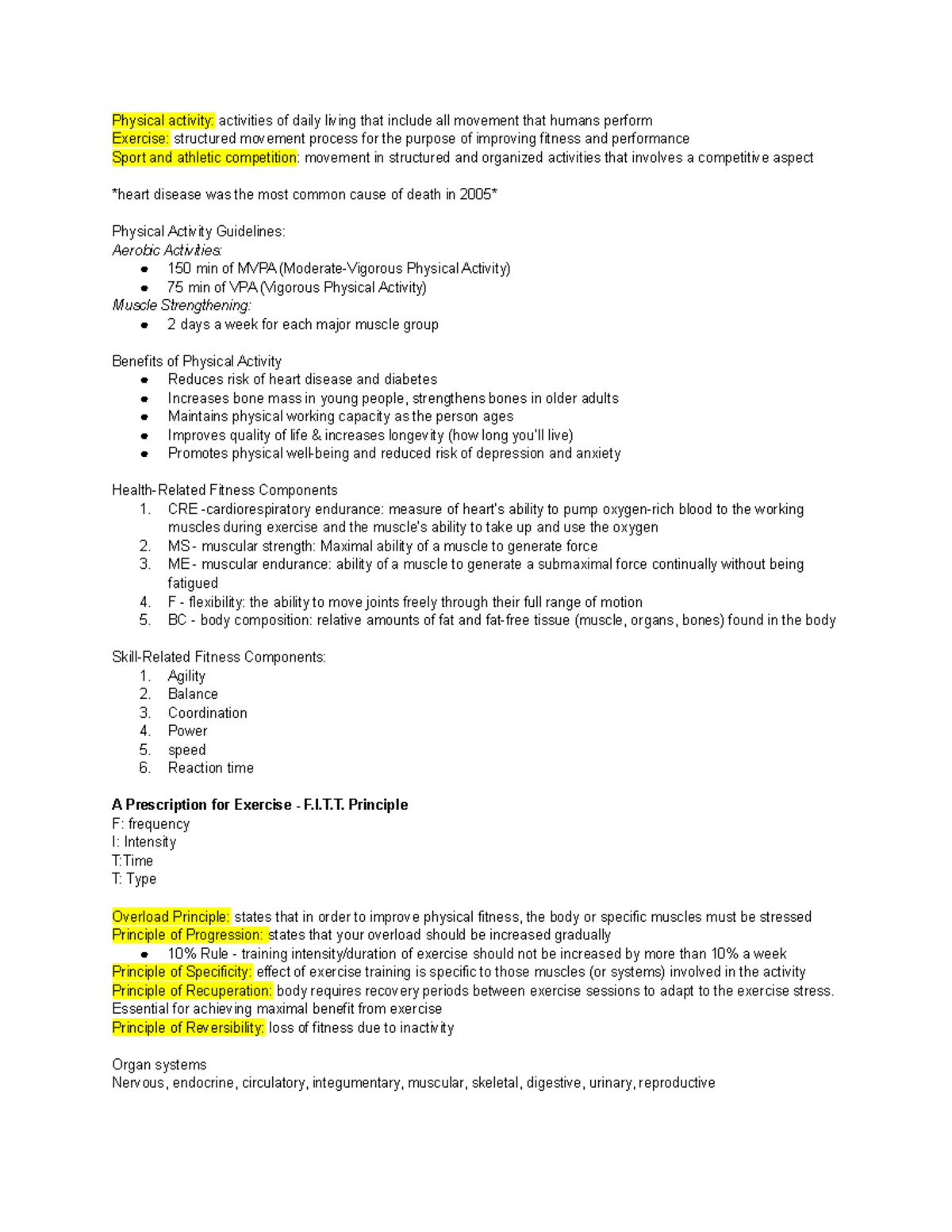 Kin 100 Final Study Guide Fall 2017 - Physical activity: activities of ...