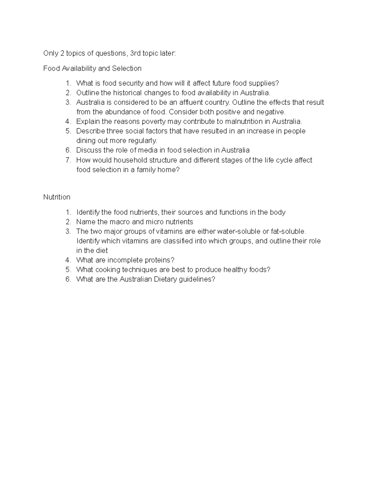 Food tech questions - Only 2 topics of questions, 3rd topic later: Food ...