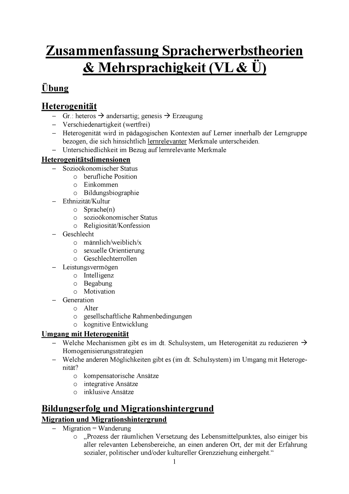 Zusammenfassung Spracherwerbstheorie (VL & Ü) - Zusammenfassung ...