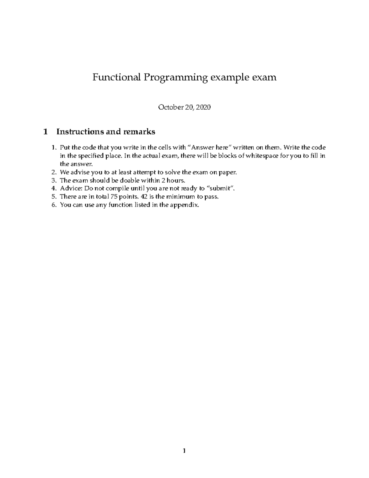 Functional Programming example exam 2020-2021 - Functional Programming ...