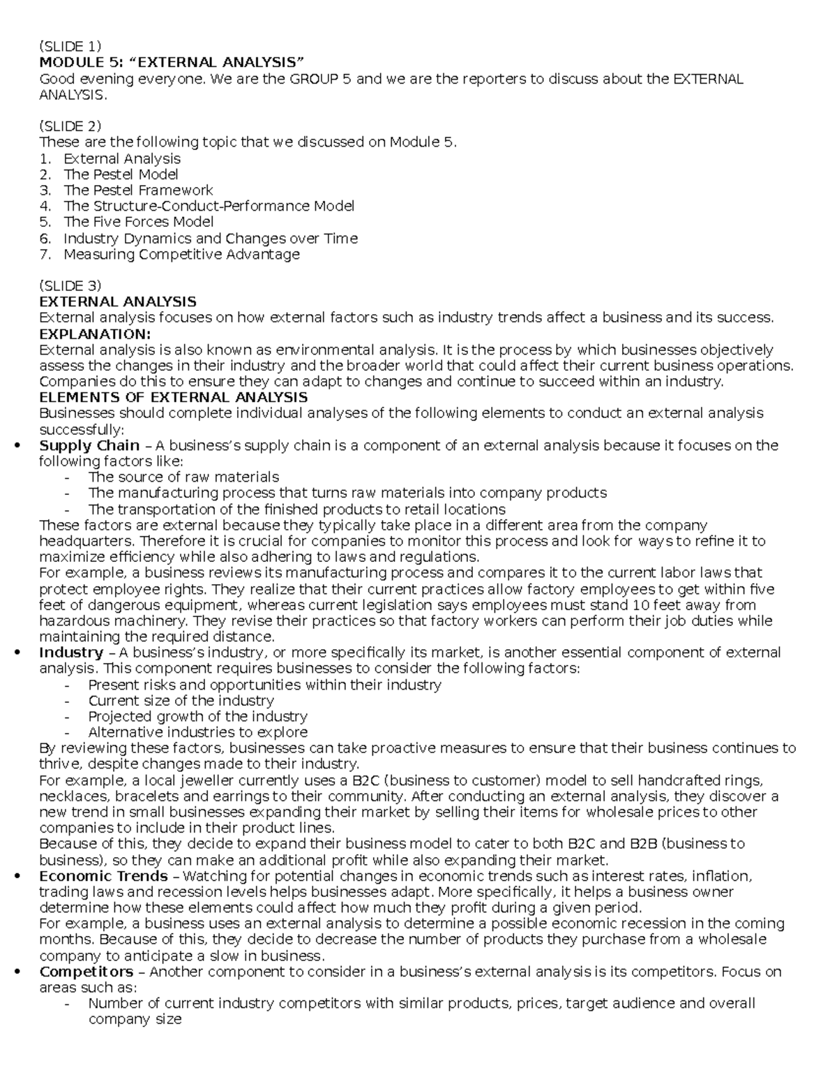 Group 5 External Analysis - (SLIDE 1) MODULE 5: “EXTERNAL ANALYSIS ...