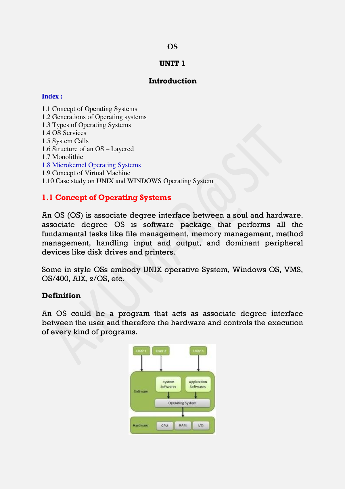 OS UNIT 1 Notes AK - OS UNIT 1 Introduction Index : 1 Concept Of ...