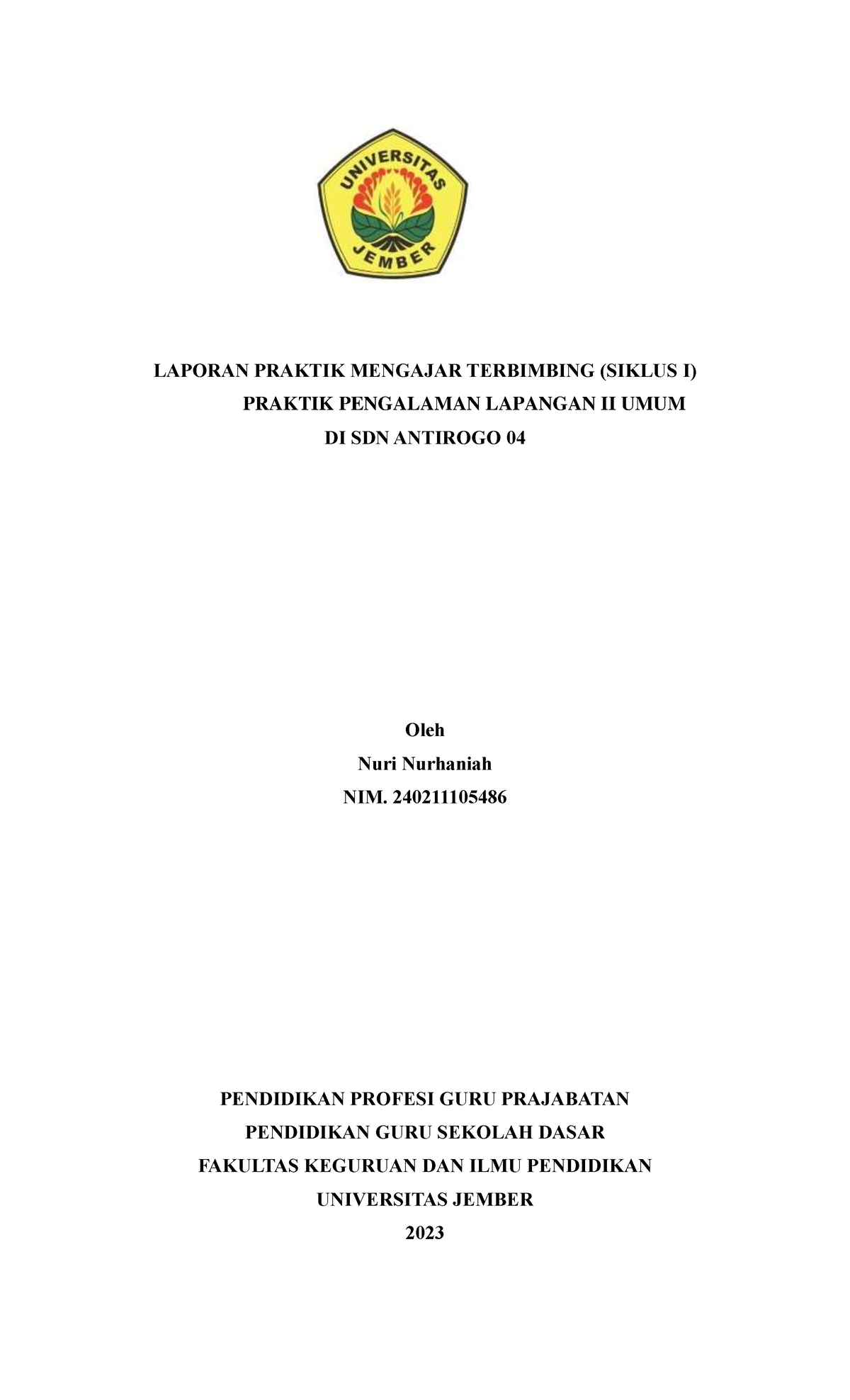Laporan Praktik Mengajar Siklus 1 NURI Nurhaniah 240211105486 - LAPORAN ...