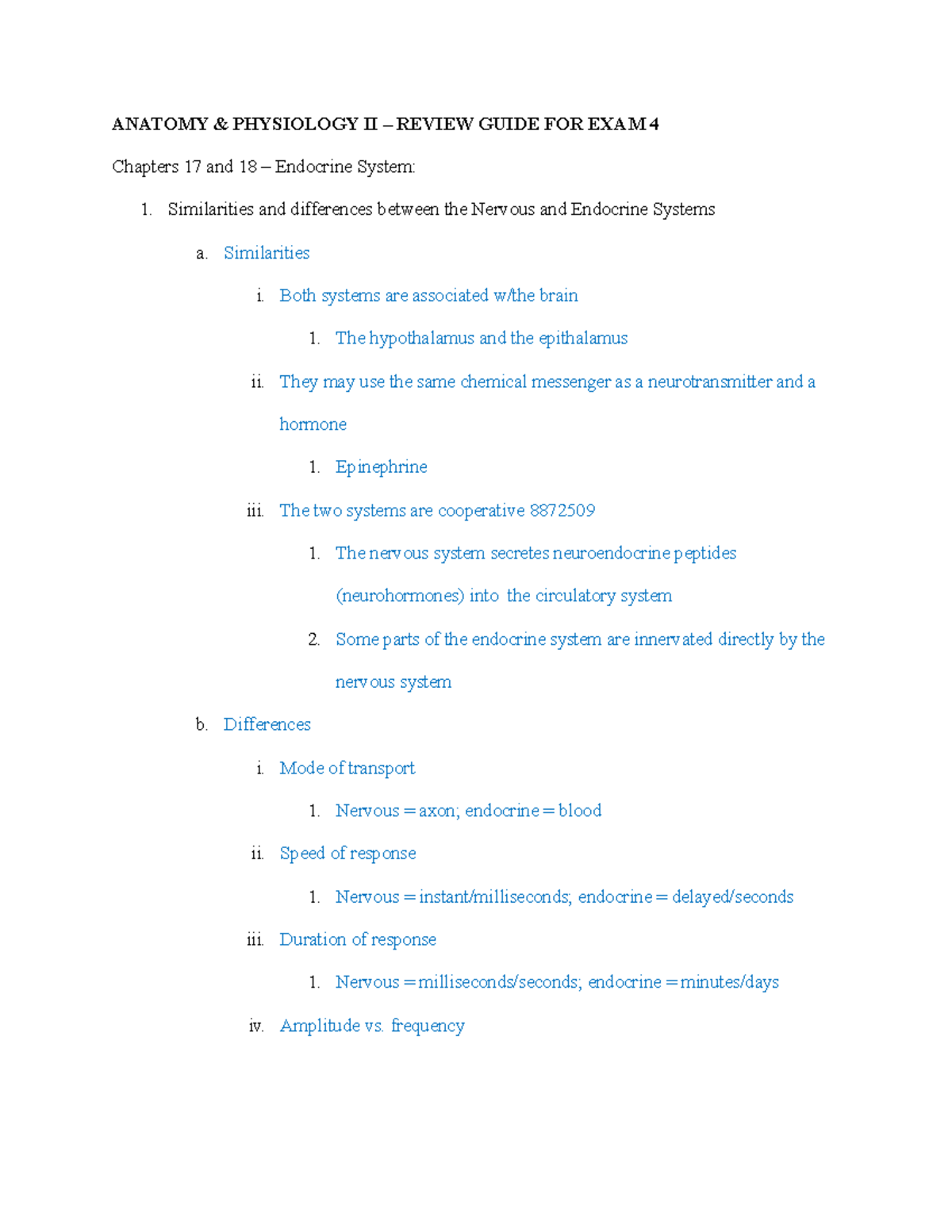 Review Guide Exam 4 2016-2 - ANATOMY & PHYSIOLOGY II – REVIEW GUIDE FOR ...