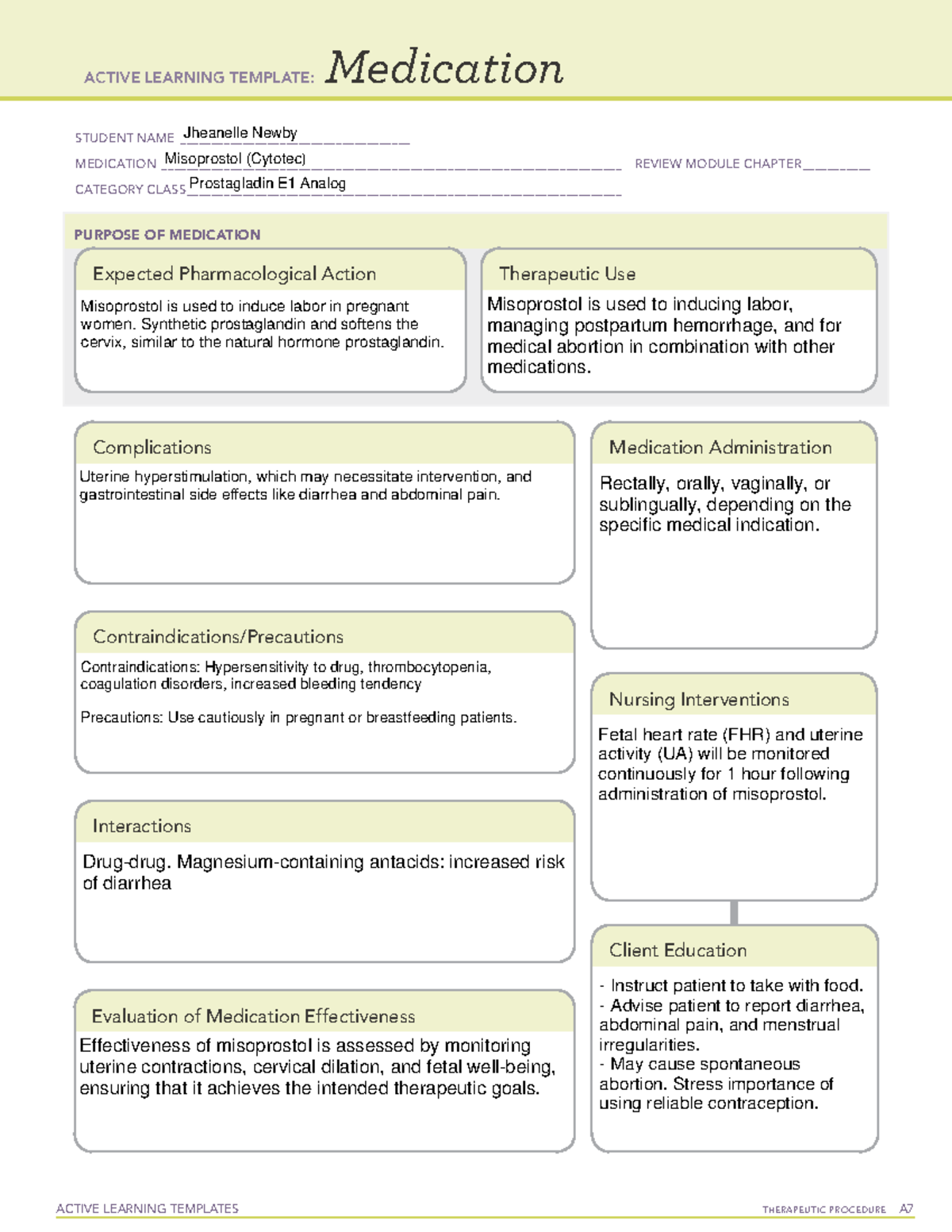 Misoprostol Medication ACTIVE LEARNING TEMPLATES TherapeuTic