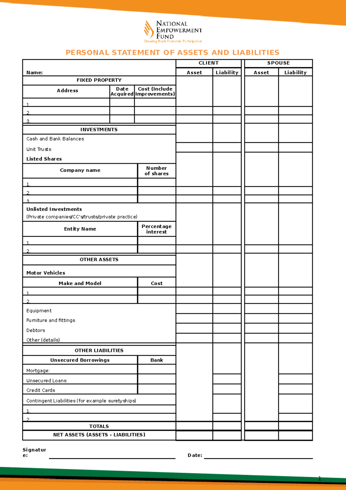 how to make a personal statement of assets and liabilities