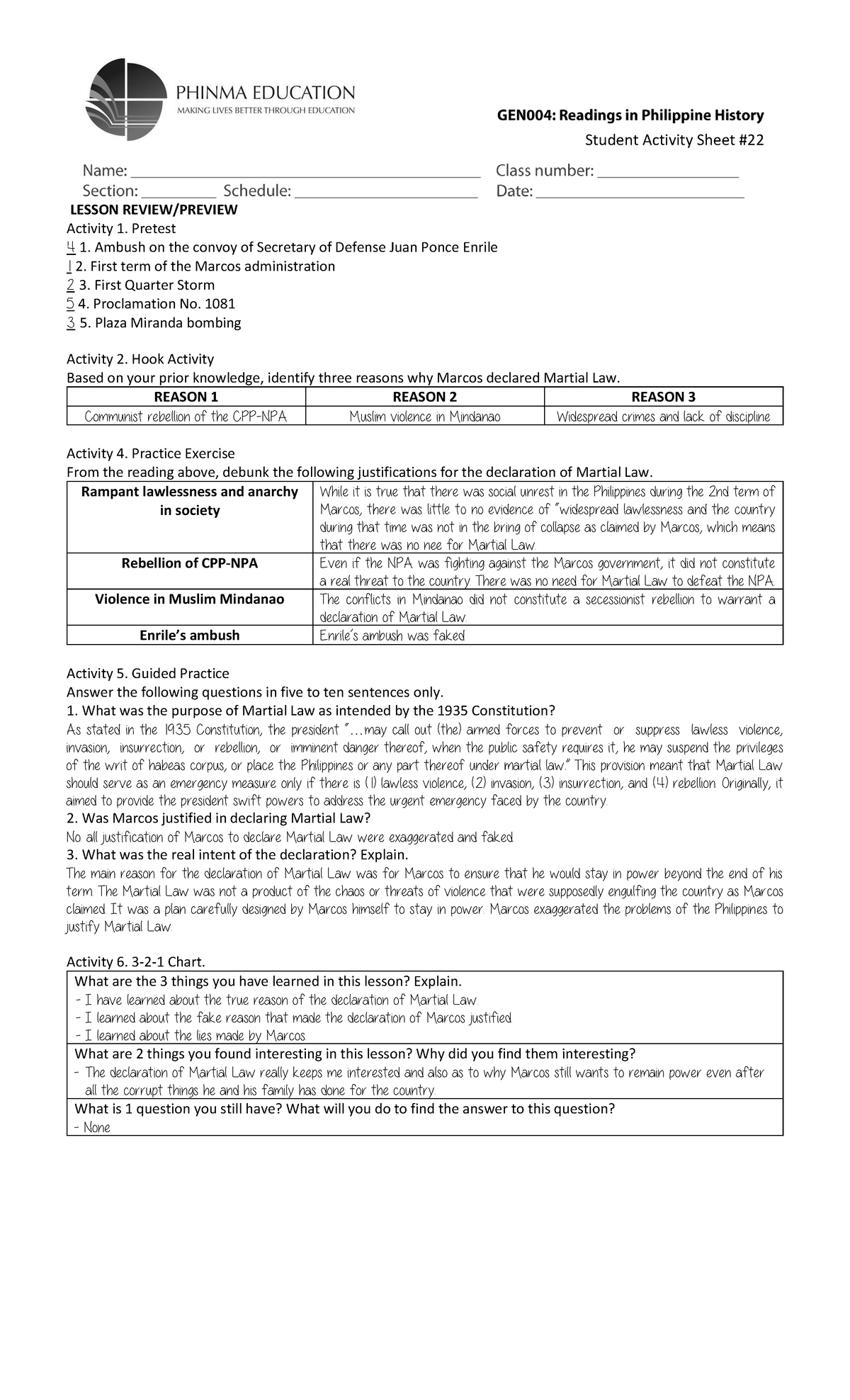 GEN 004 SAS 22 - Student Activity Sheet #2 2 LESSON REVIEW/PREVIEW ...