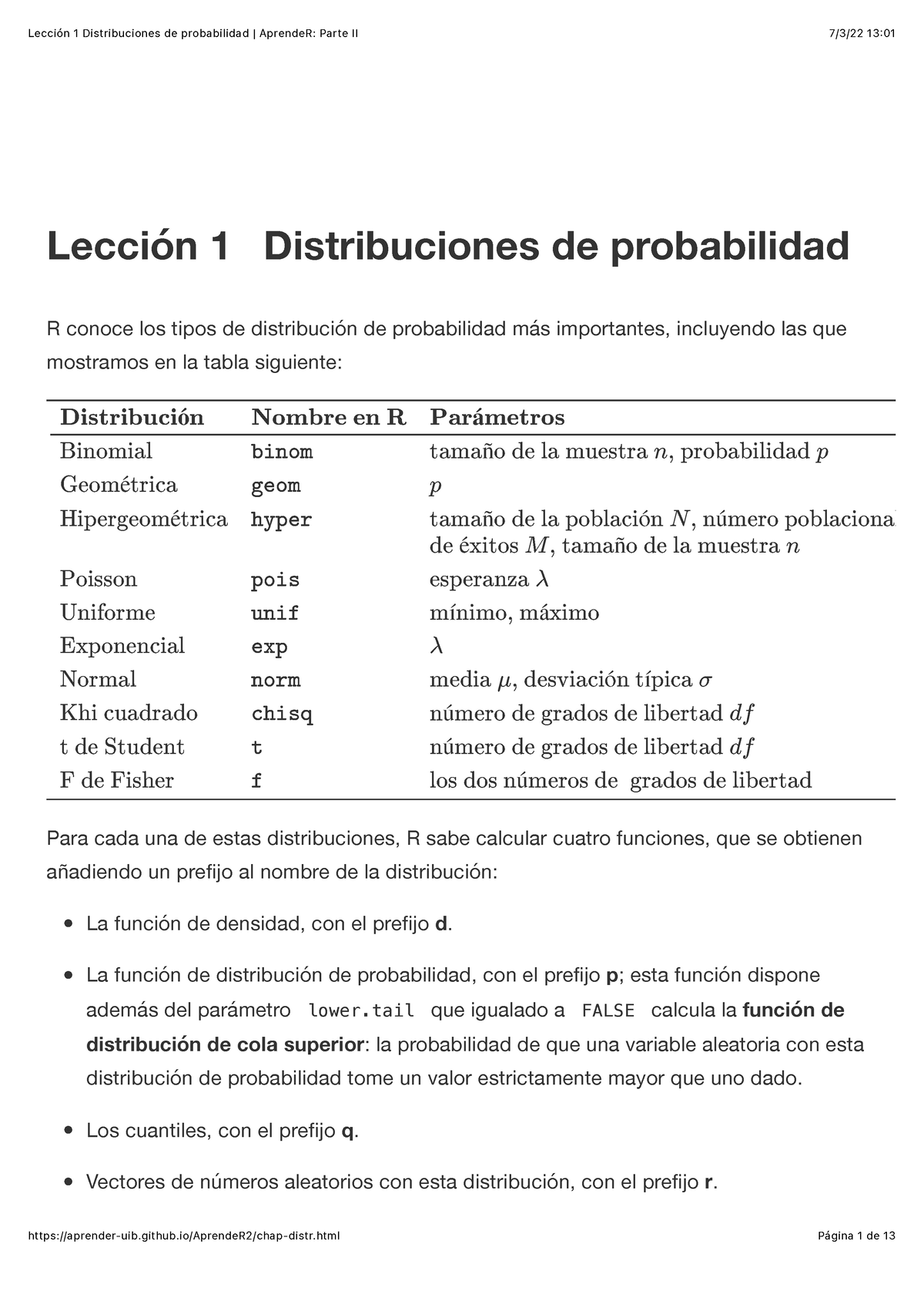 Lección 1 Distribuciones De Probabilidad Aprende R: Parte II - Lección ...