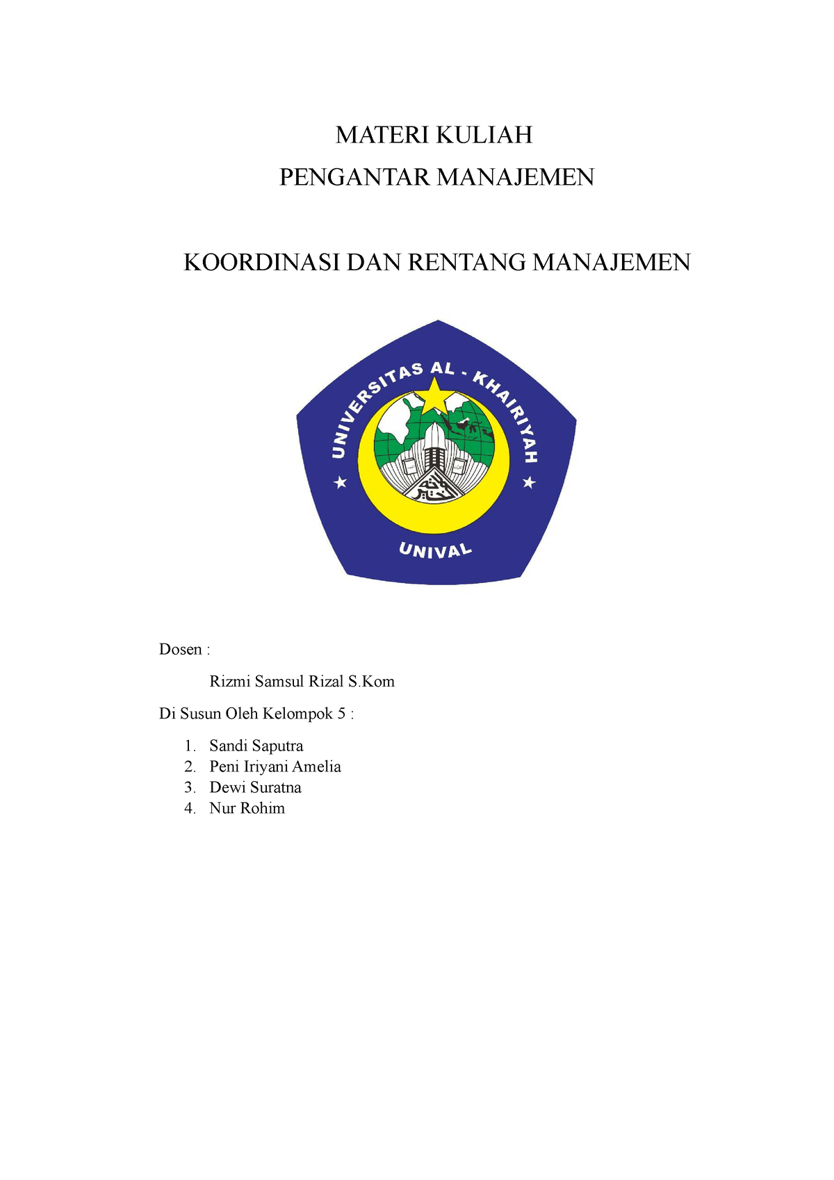 Makalah Manajemen Kelompok 5 - MATERI KULIAH PENGANTAR MANAJEMEN ...