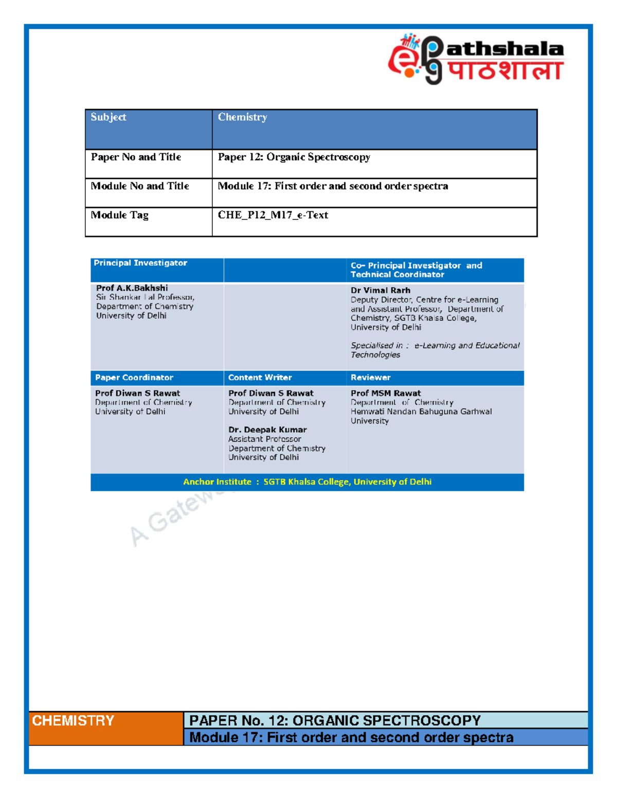 NMR Organic Spectroscopy - CHEMISTRY PAPER No. 12 : ORGANIC ...
