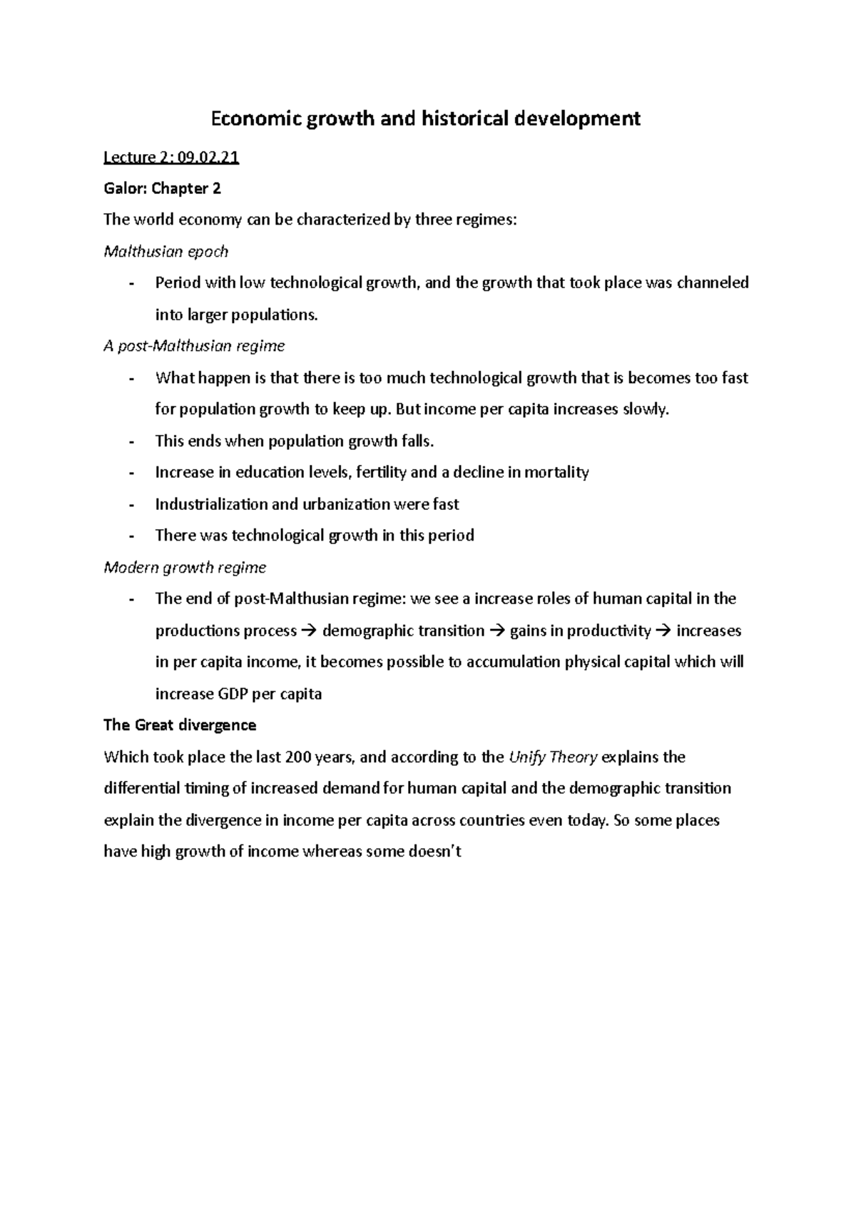 Economic growth and historical development - notes - Economic growth ...