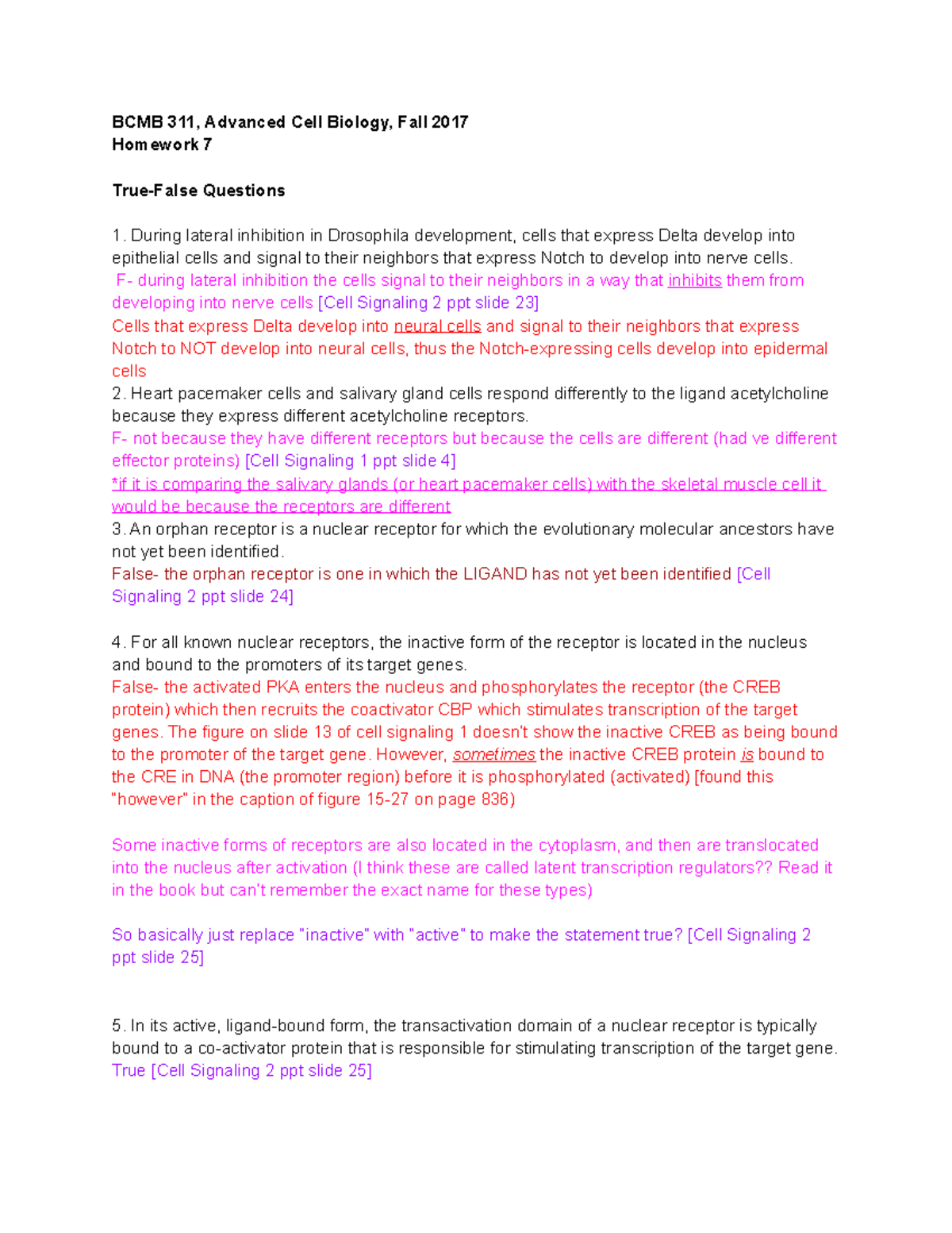 Homework 7 & 8- BCMB 311 - BCMB 311, Advanced Cell Biology, Fall 2017 ...