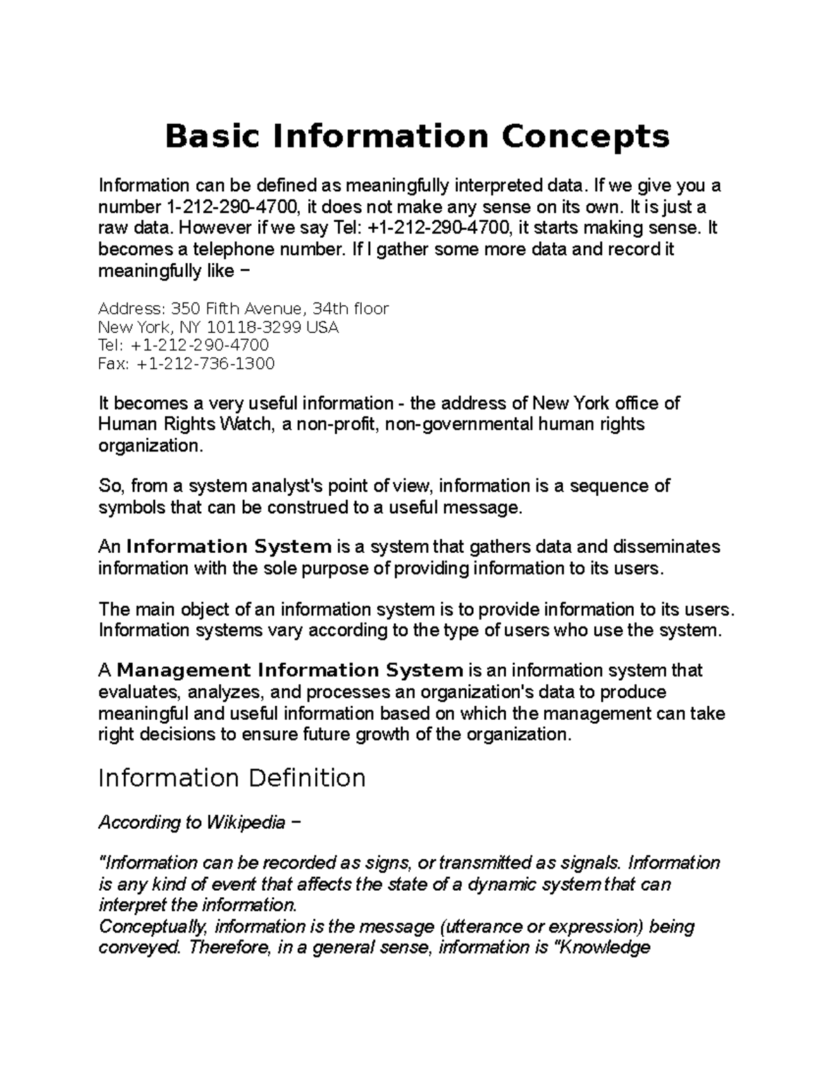 MIS Concepts - Detailed view of Information systems. - Basic ...