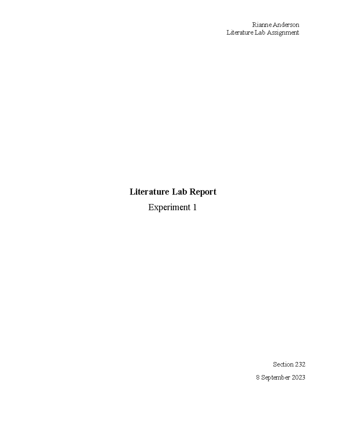 Literature Lab Report Literature Lab Assignment Literature Lab Report