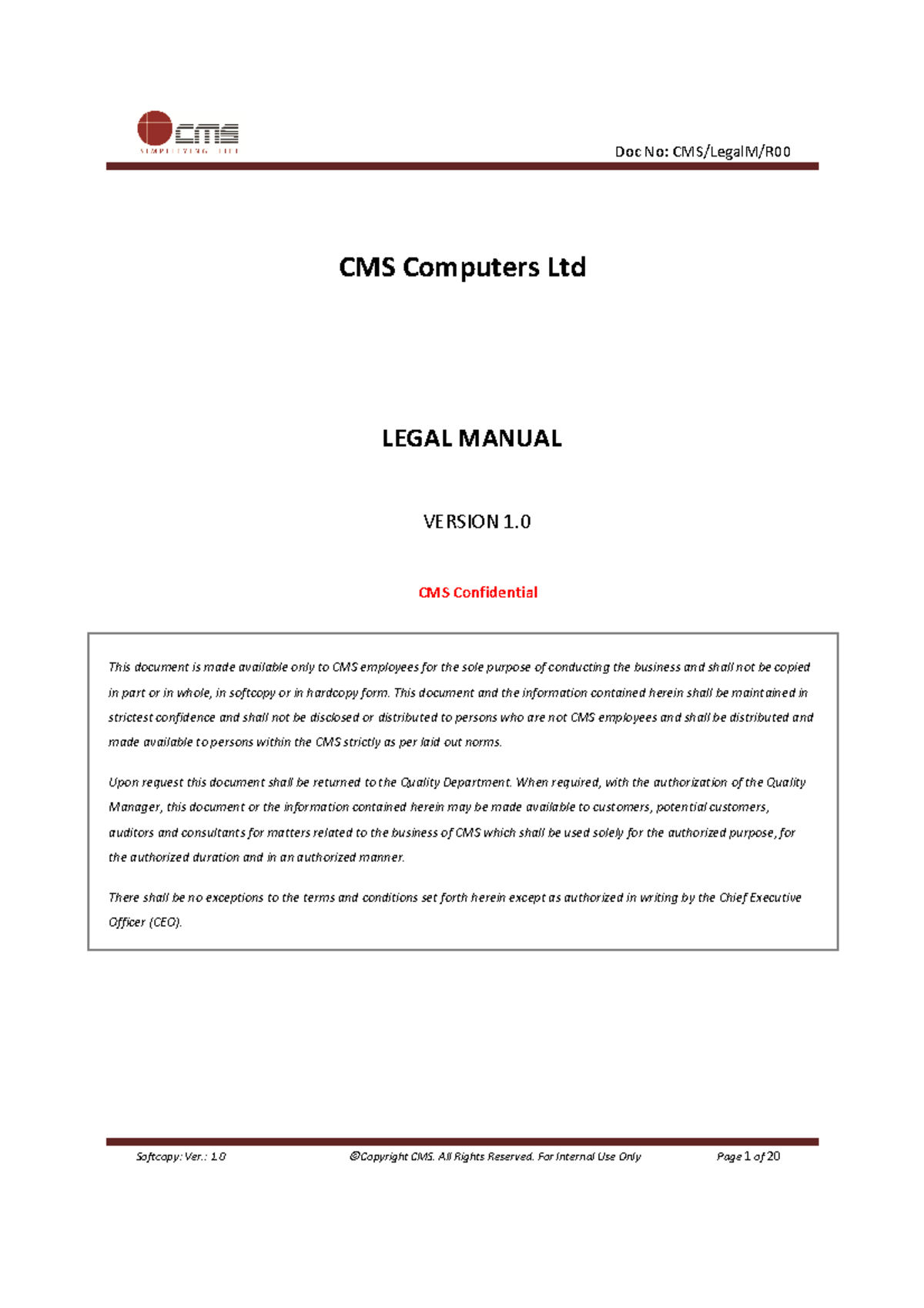 Legal Process Document Version 1 - CMS Computers Ltd LEGAL MANUAL ...
