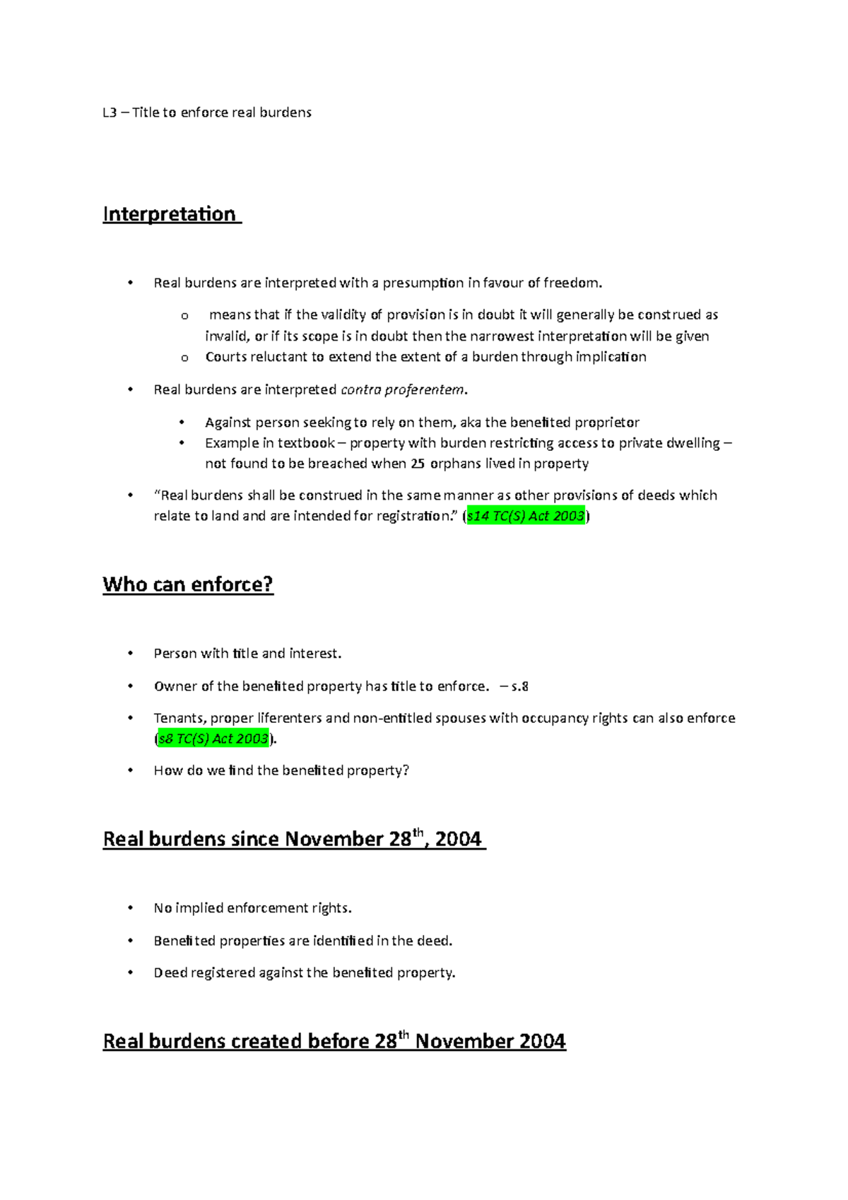 L3 Title to enforce real burdens L3 Title to enforce real burdens