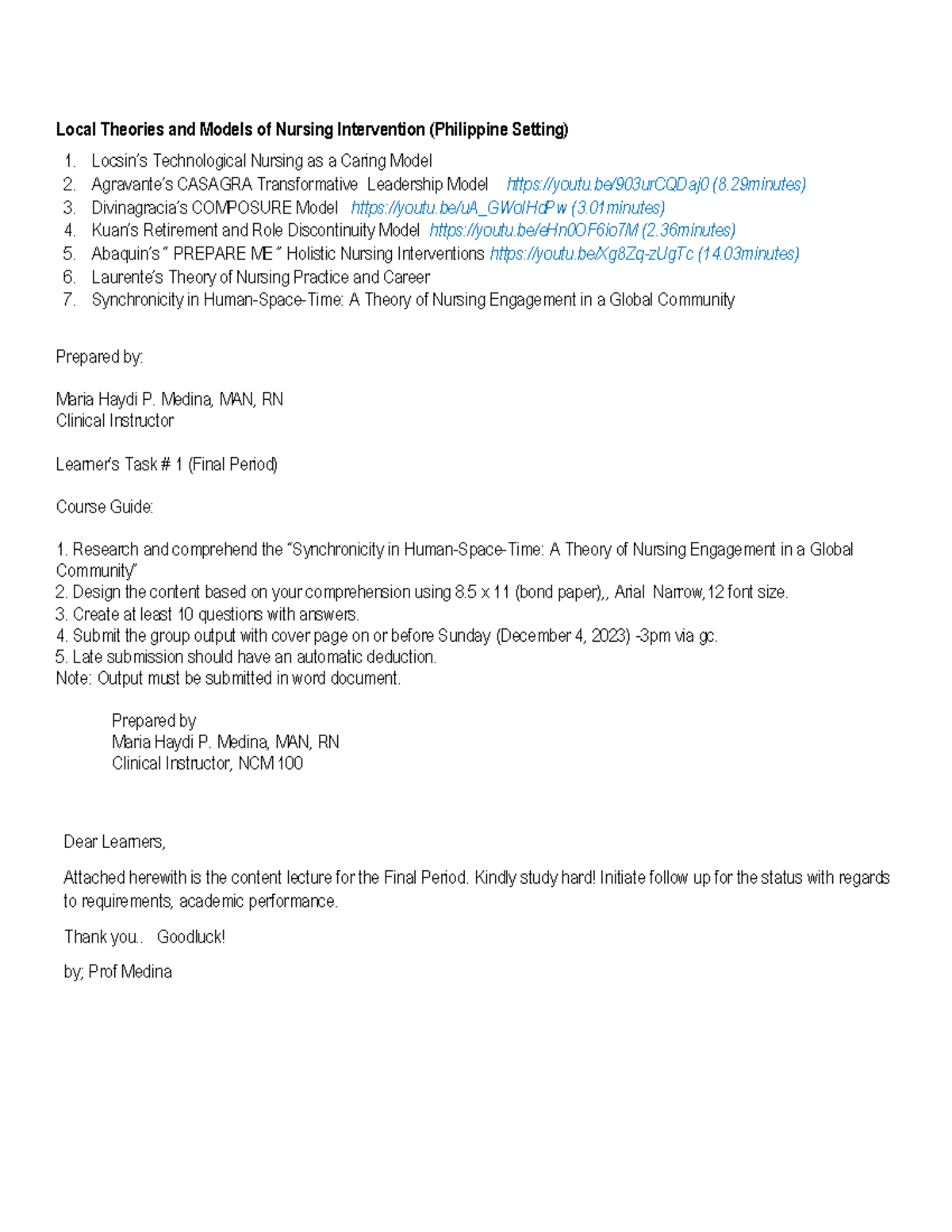 NCM-100- Final- Lecture-2023-2024 - Local Theories and Models of ...