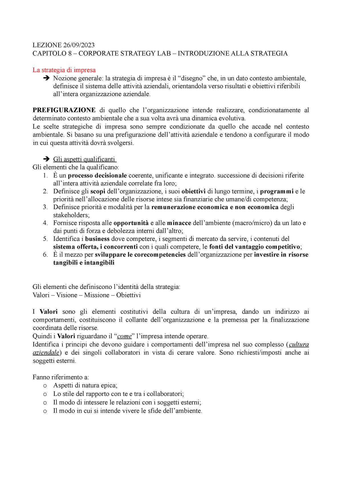 strategie e politiche aziendali REA - LEZIONE 26/09/ CAPITOLO 8 ...