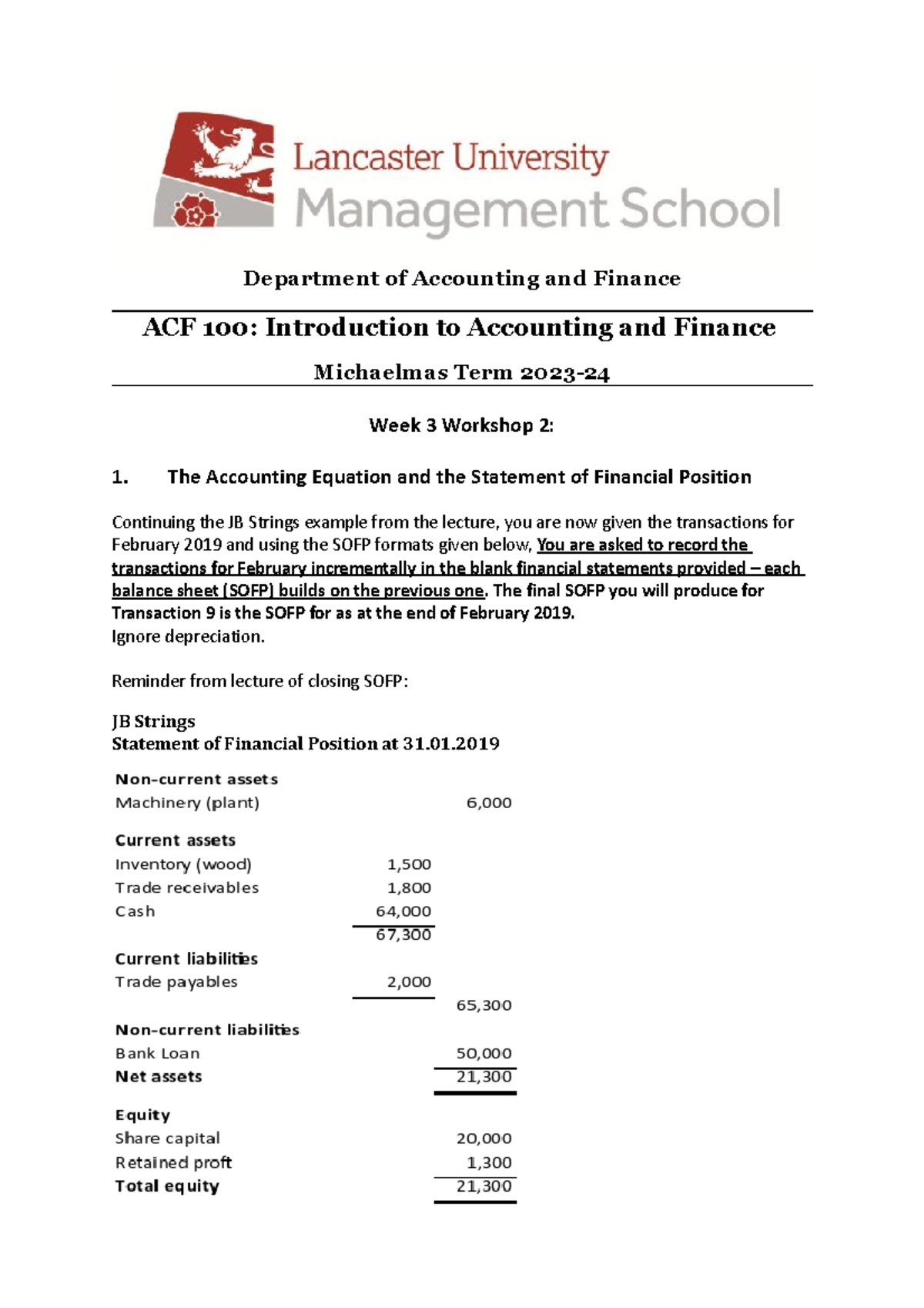 Accounting 2 tutorial work Department of Accounting and Finance ACF 100