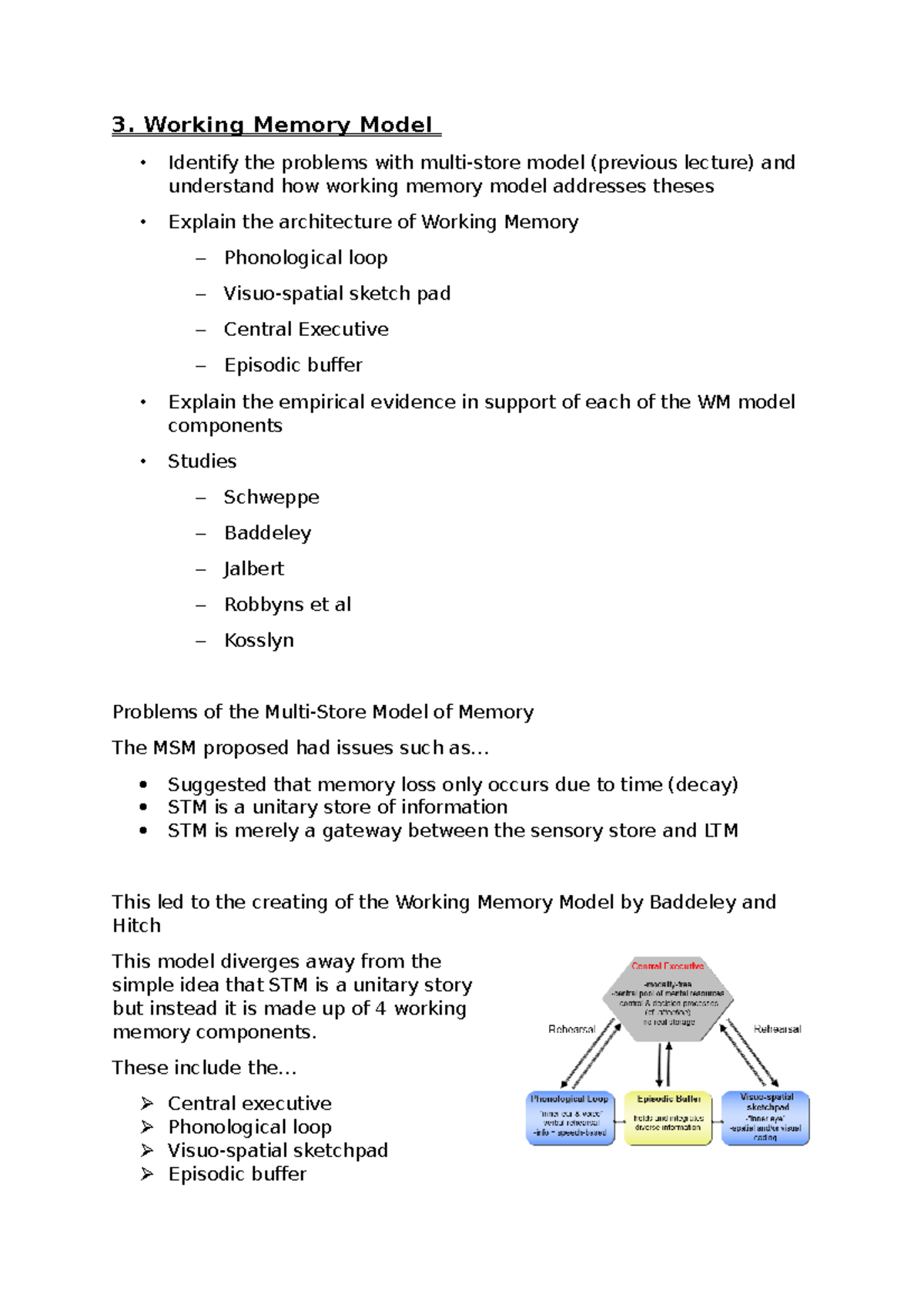 3. Working Memory Model - 3. Working Memory Model • Identify the ...