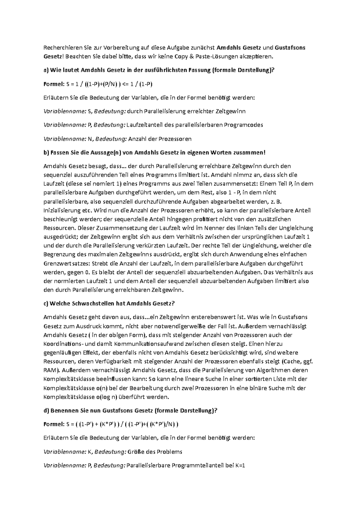 KE1 Amdahls Gesetz und Gustafsons Gesetz Recherchieren Sie zur