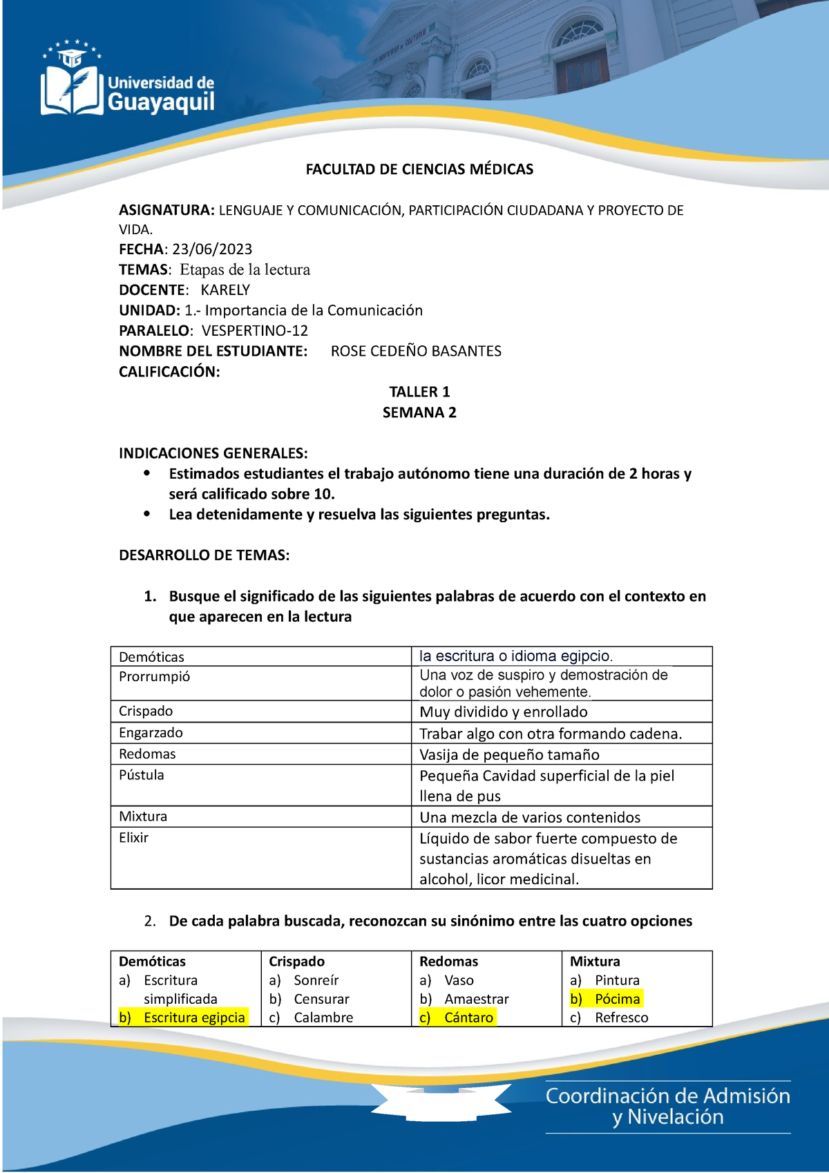 Taller-U1- Clase 1-S2 - Lengua Y Comunicación - Lenguaje Y Comunicación ...