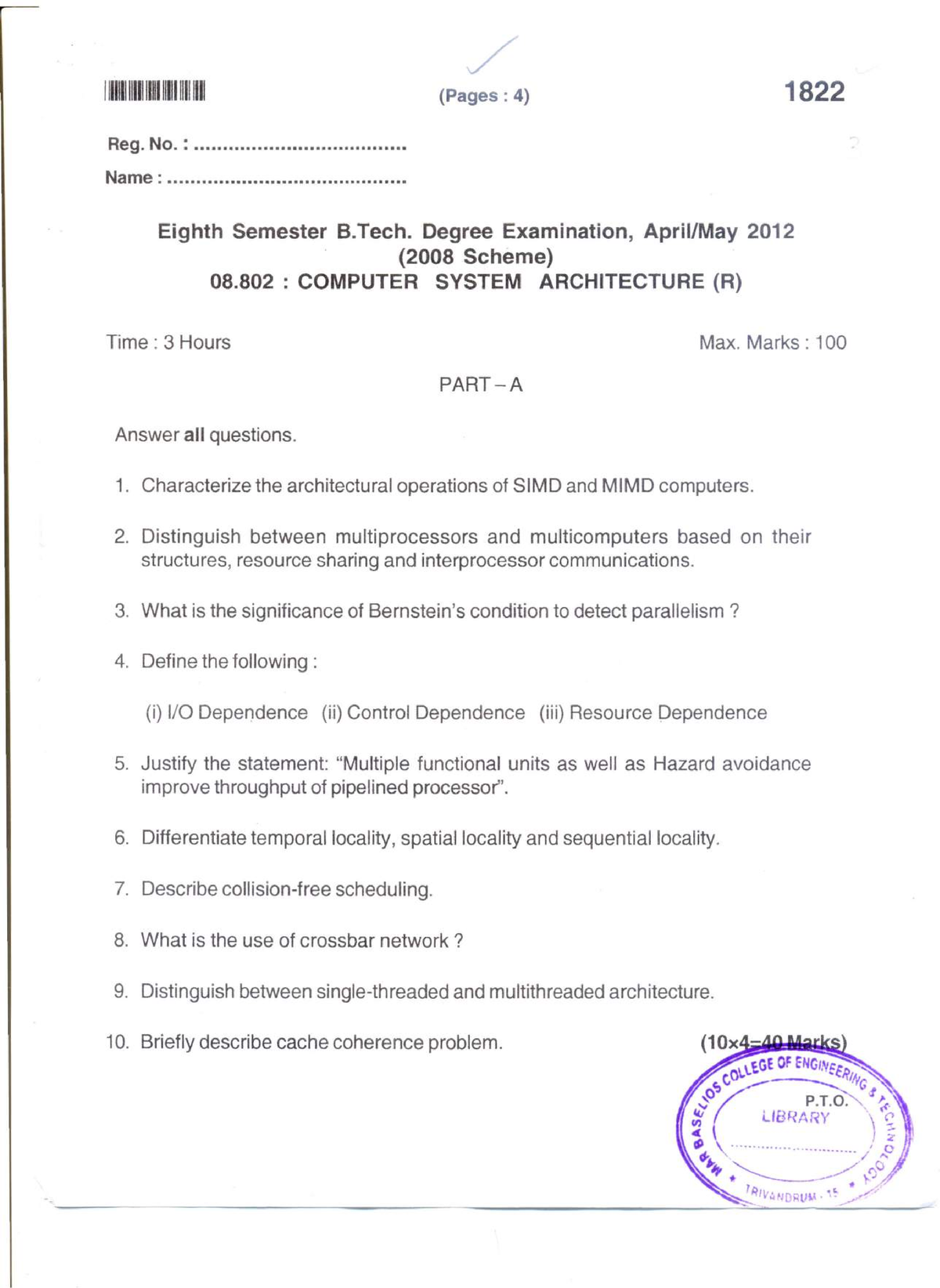 B - Computer System Architecture Questions - Operating System - UoK ...