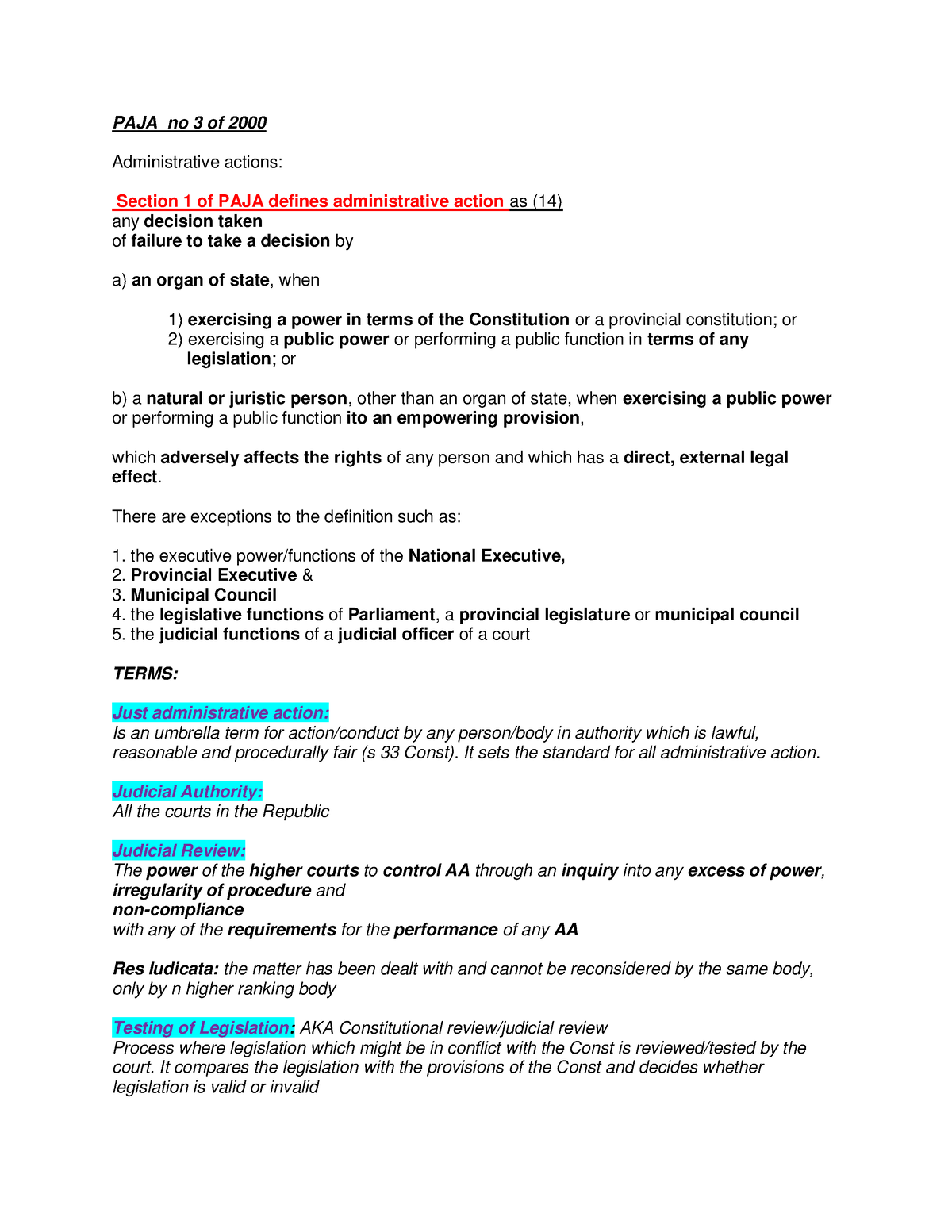 Paja summarie - paja summary for adl2601 - PAJA no 3 of 2000 ...