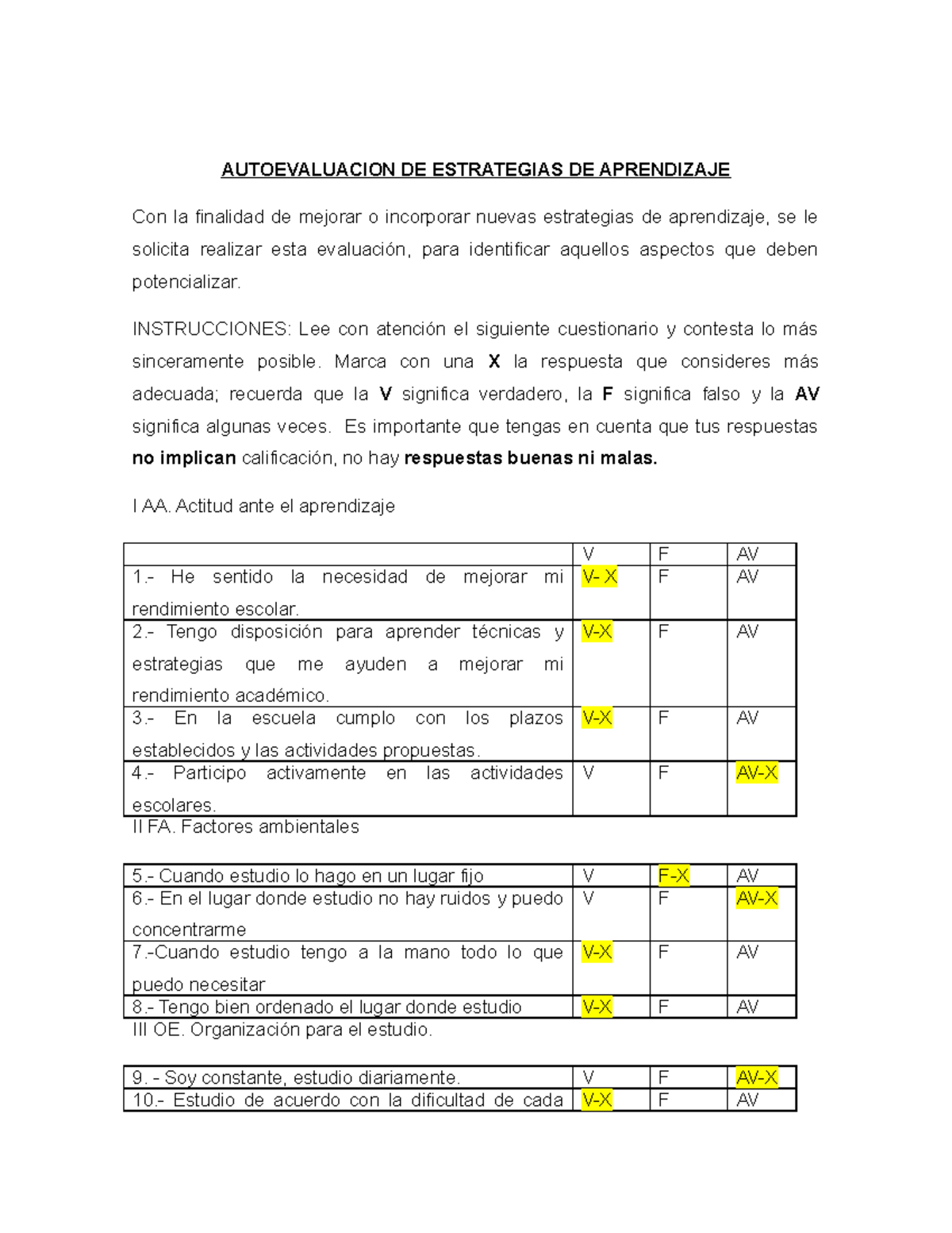 Autoevaluacion DE Estrategias DE Aprendizaje - AUTOEVALUACION DE ...