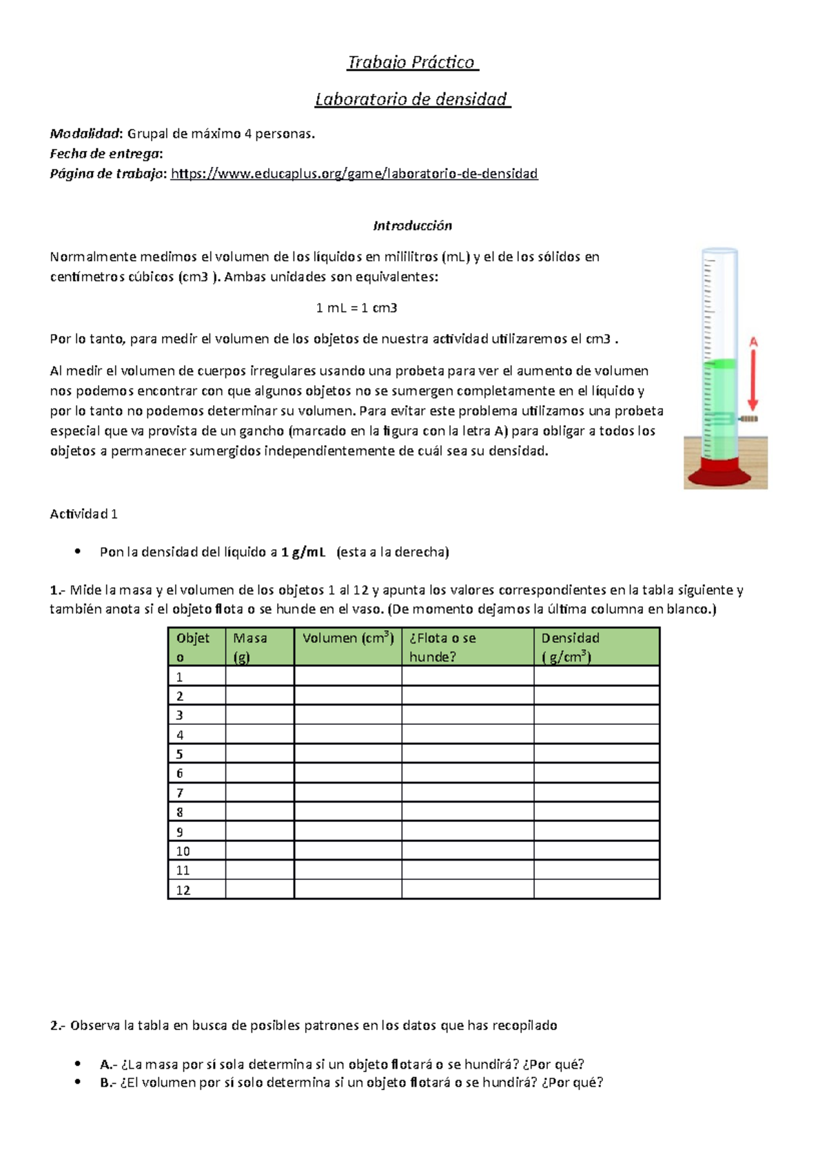 Trabajo Práctico Densidad - Trabajo Práctico Laboratorio De Densidad ...