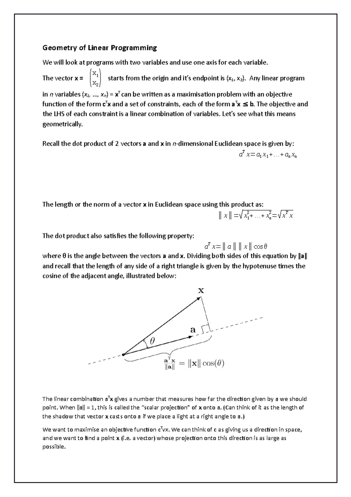Linear Programming Week 3 Notes - Geometry of Linear Programming We ...