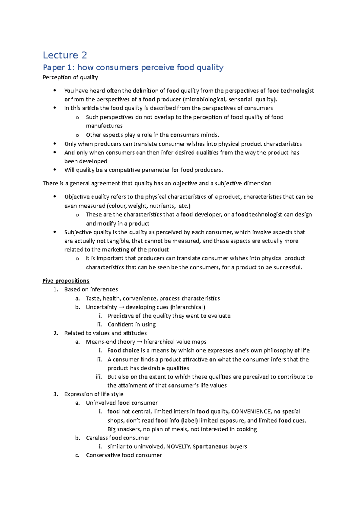 FQD-31806 Lecture 2 - Lecture 2 Paper 1: how consumers perceive food ...