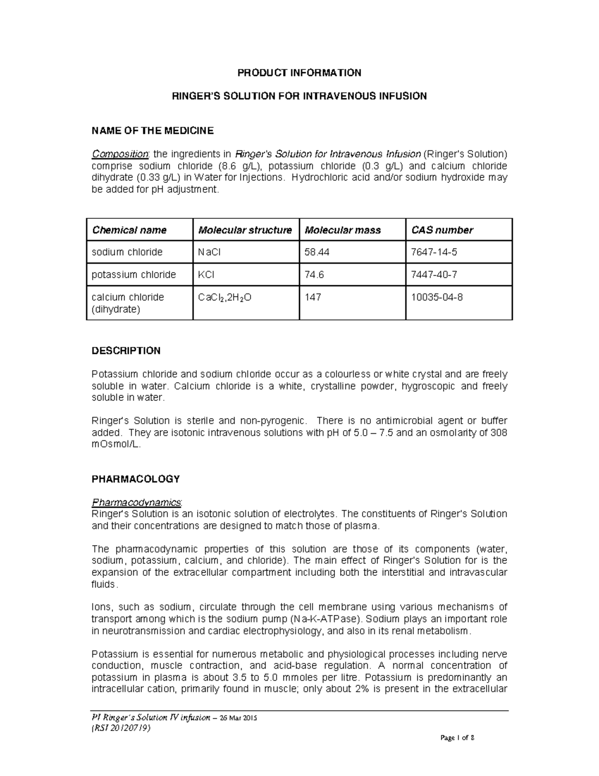 Ringers solution pi - PI Ringer’s Solution IV infusion – 26 Mar 2015 ...