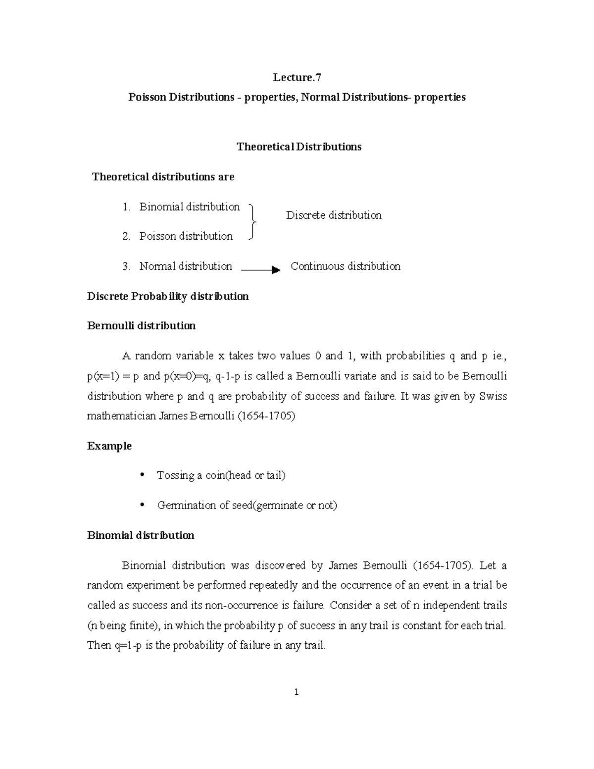 chapter seven: probability distribution - Lecture. Poisson ...