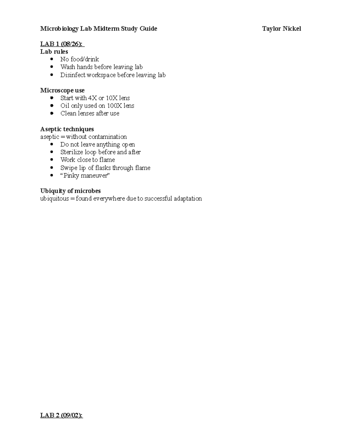 General Microbiology Lab Midterm Study Guide Microbiology Lab
