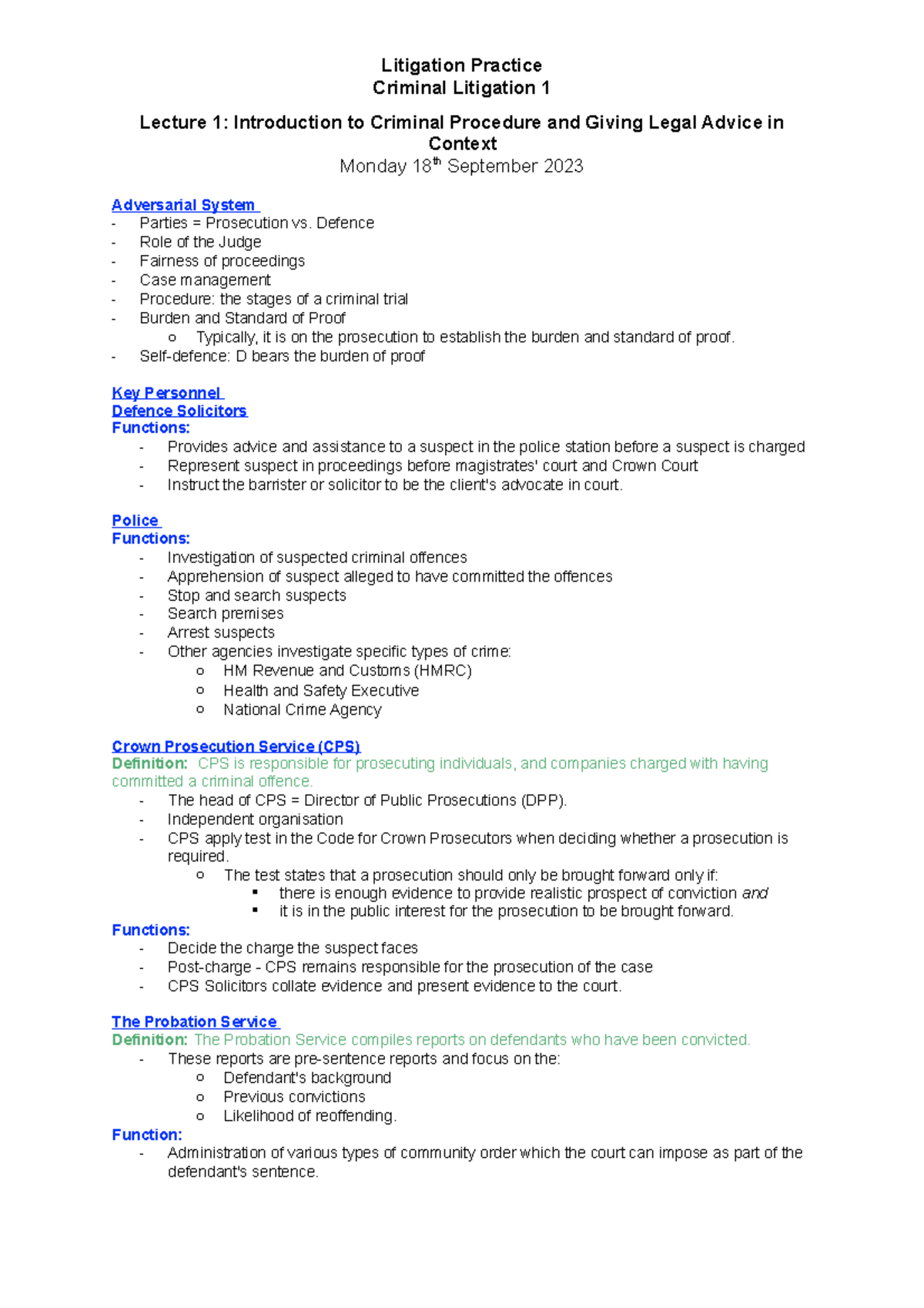 LP L1 - Criminal Litigation - Criminal Litigation 1 Lecture 1 ...