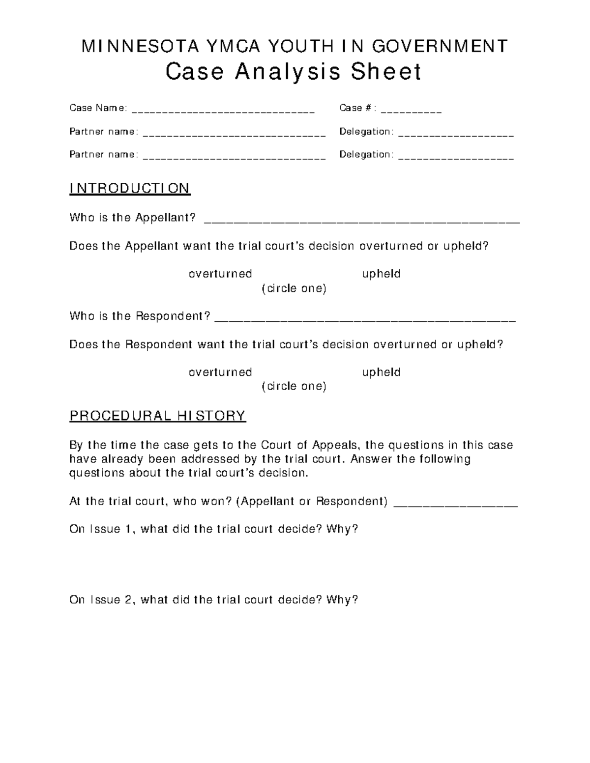 Case Analysis Worksheet (broken down) - MINNESOTA YMCA YOUTH IN ...