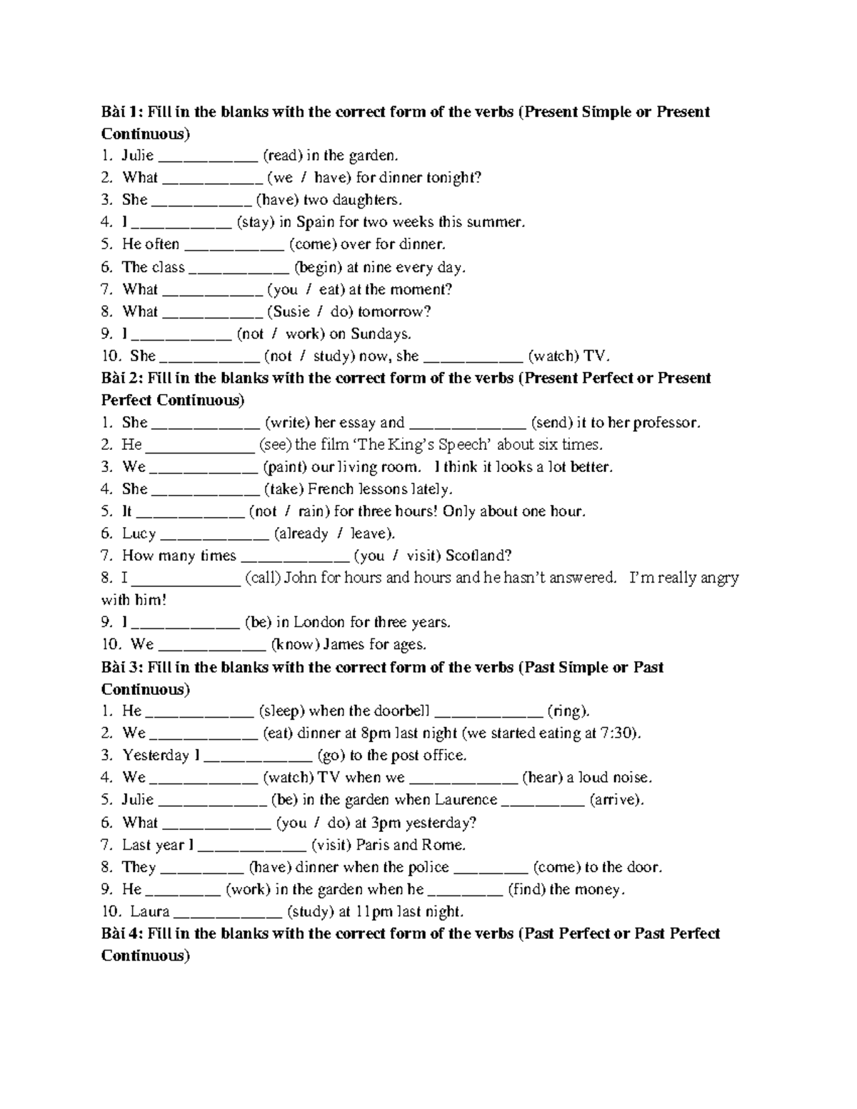 Bai-luy?n-thi - Bbdksjvr - Bai 1: Fill in the blanks with the correct ...