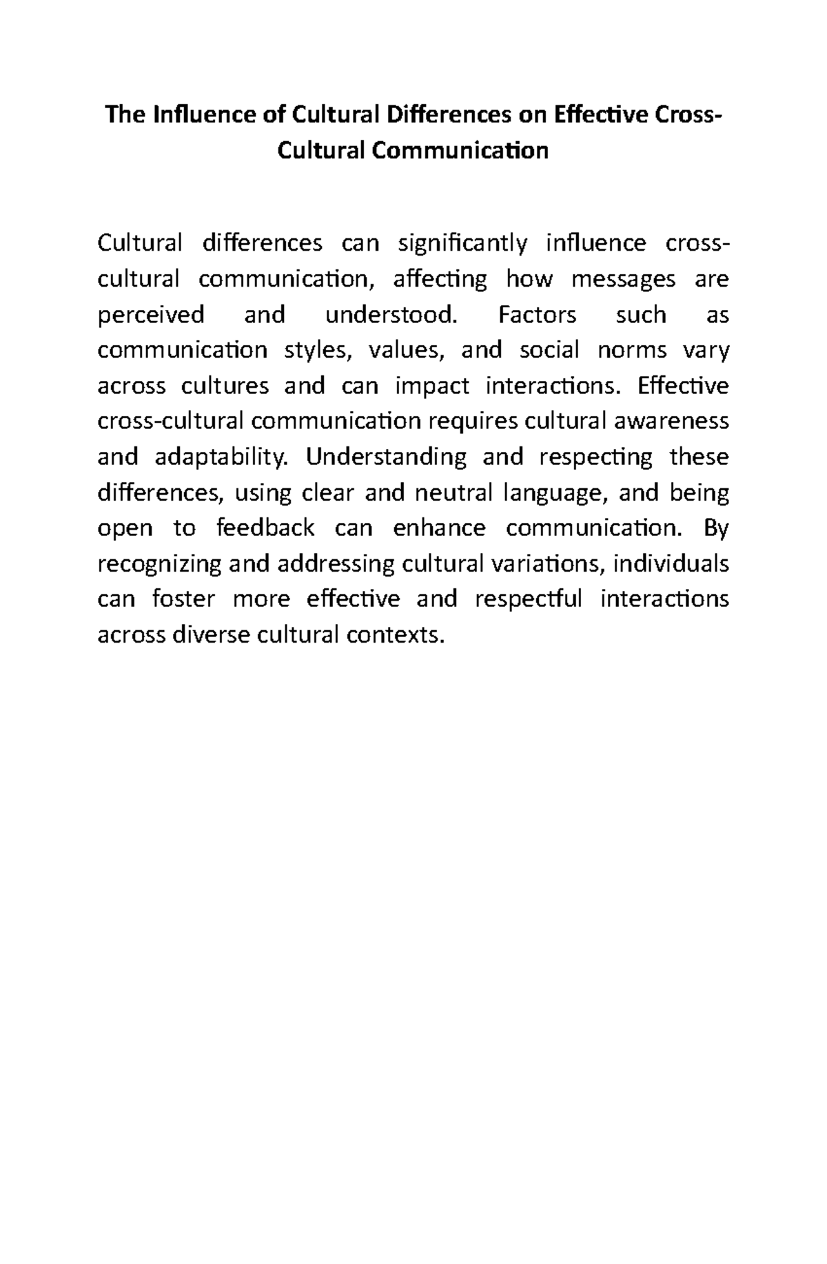 The Influence of Cultural Differences on Effective Cross - Factors such ...