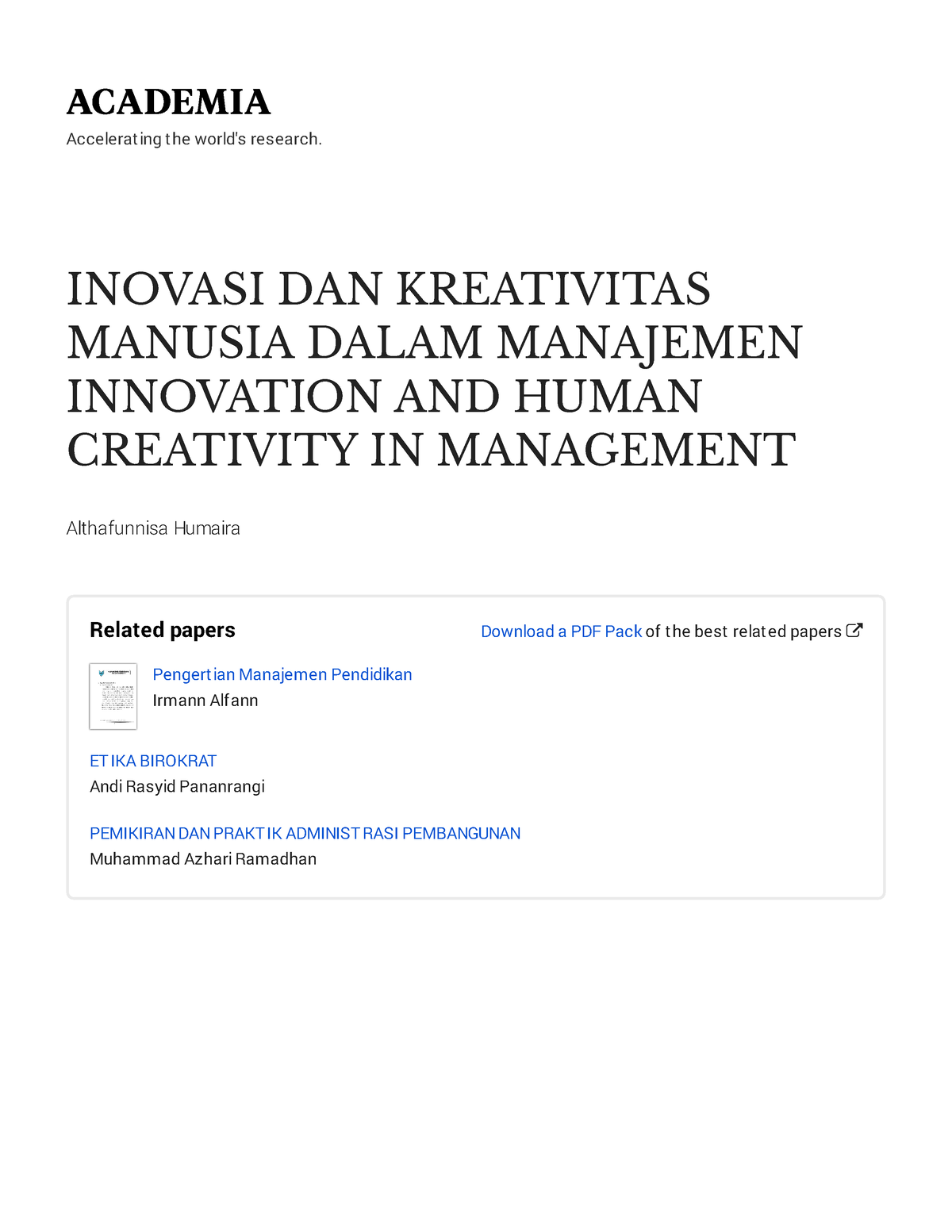 Inovasi DAN Kreativitas Manusia Dalam Manajemen - Accelerat Ing T He ...