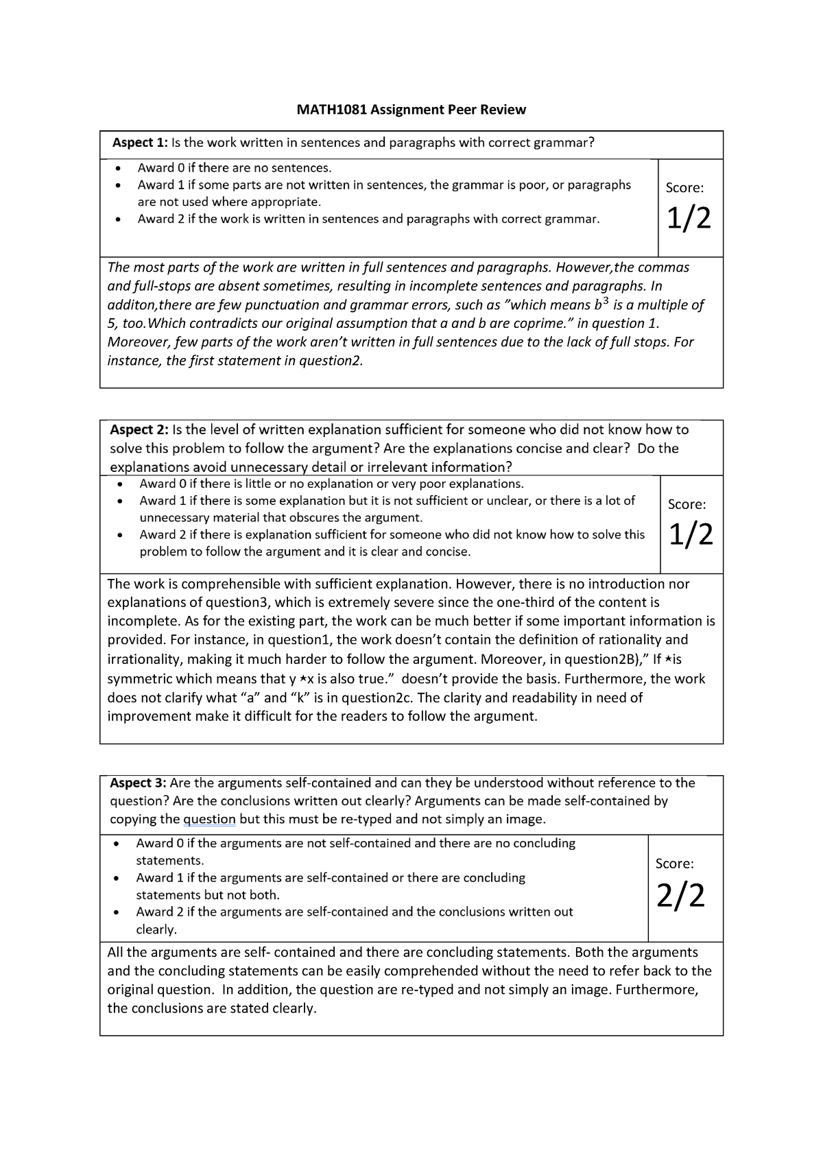 math1081 assignment peer review